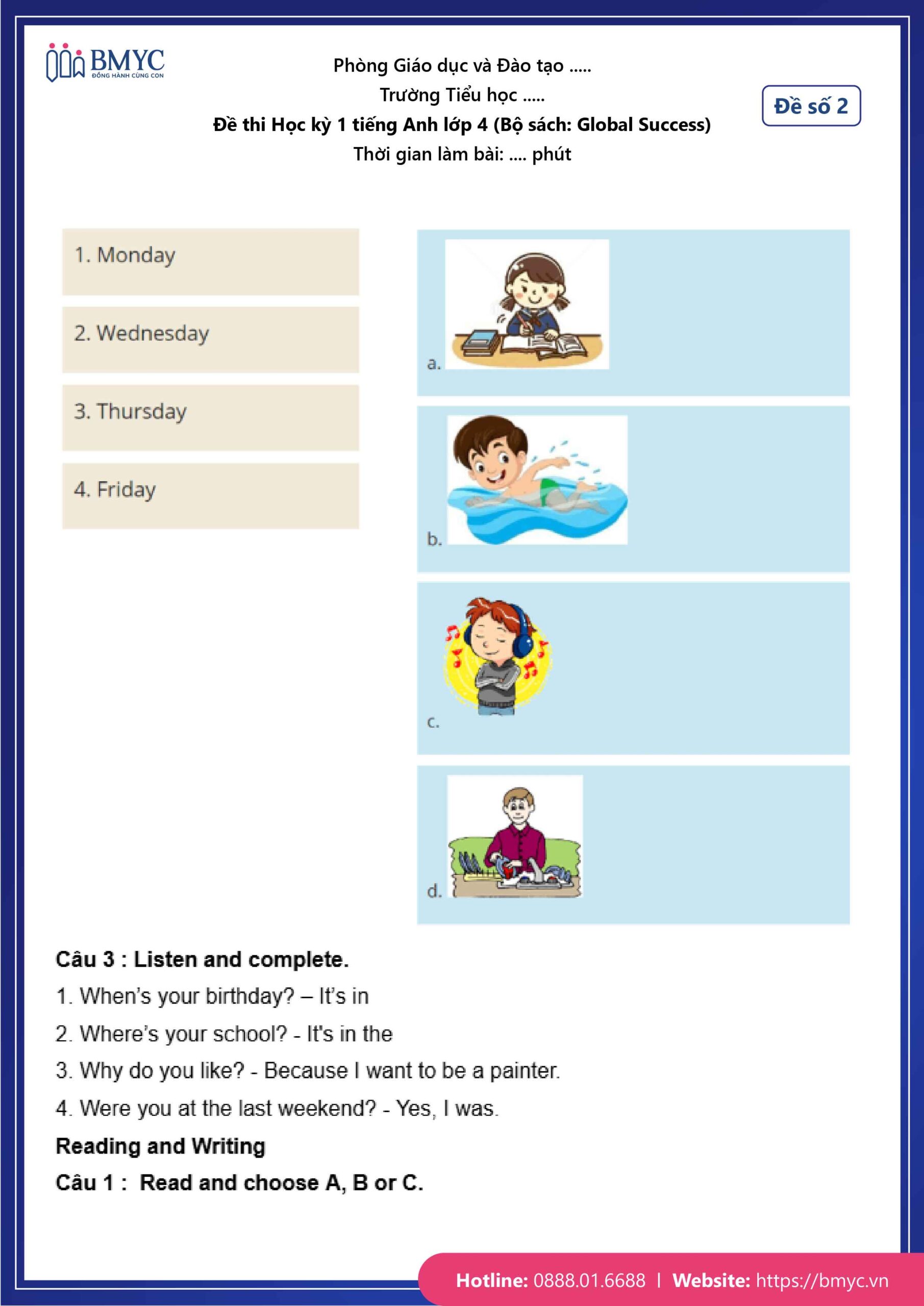 De thi TA lop 4-17 Đề số 2