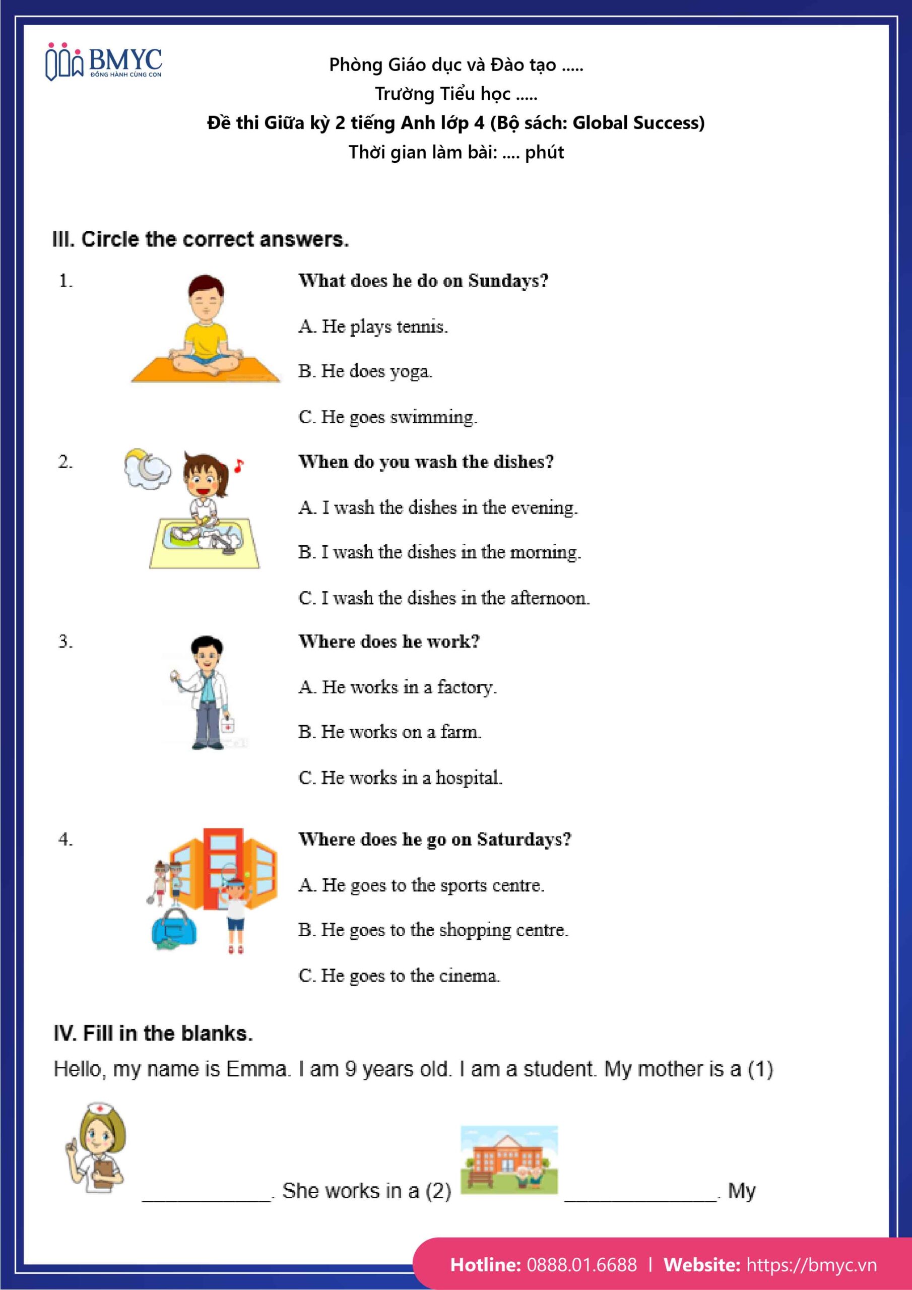 De thi TA lop 4-26 Đề số 1
