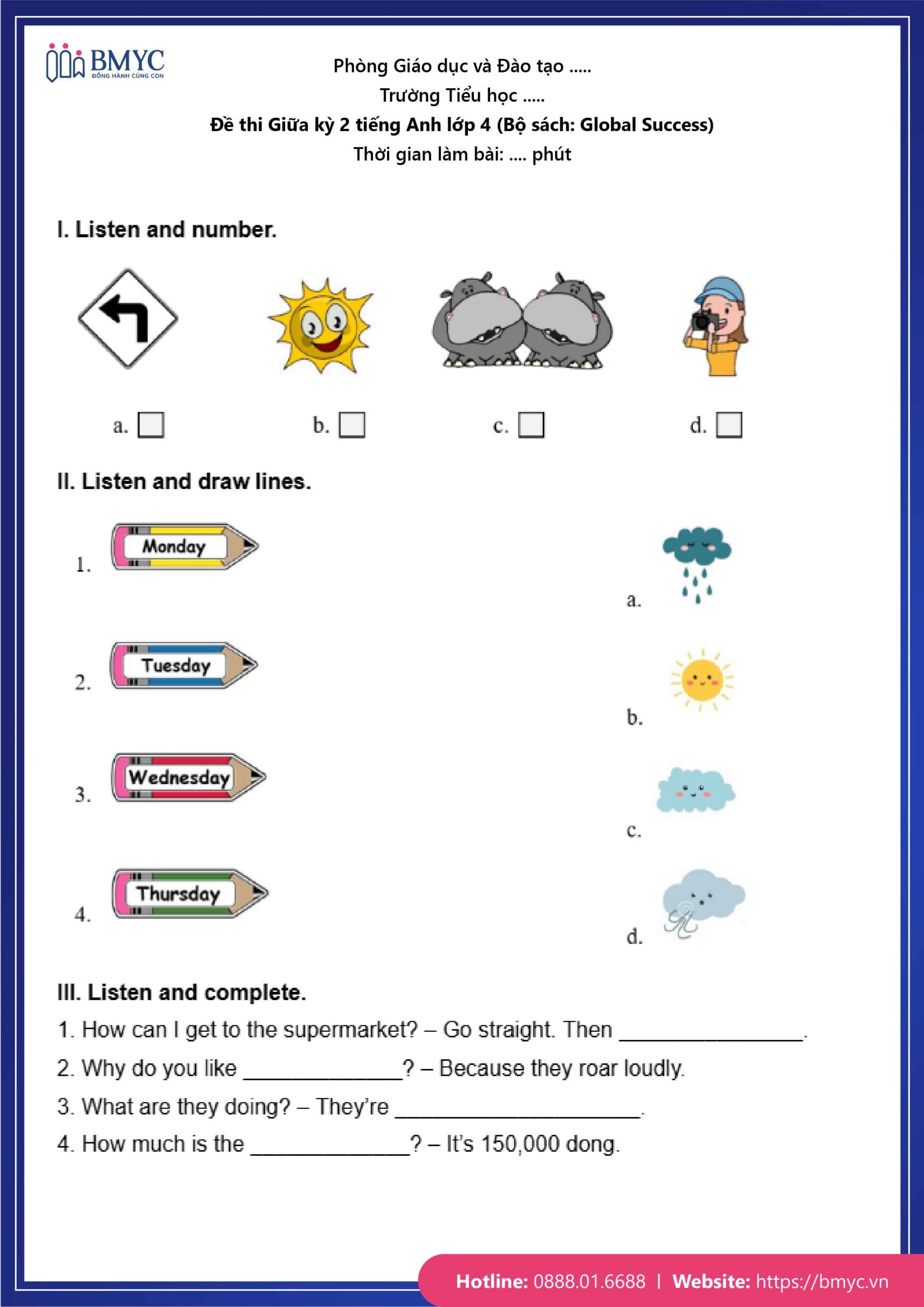 De thi TA lop 4-29 Đề số 1