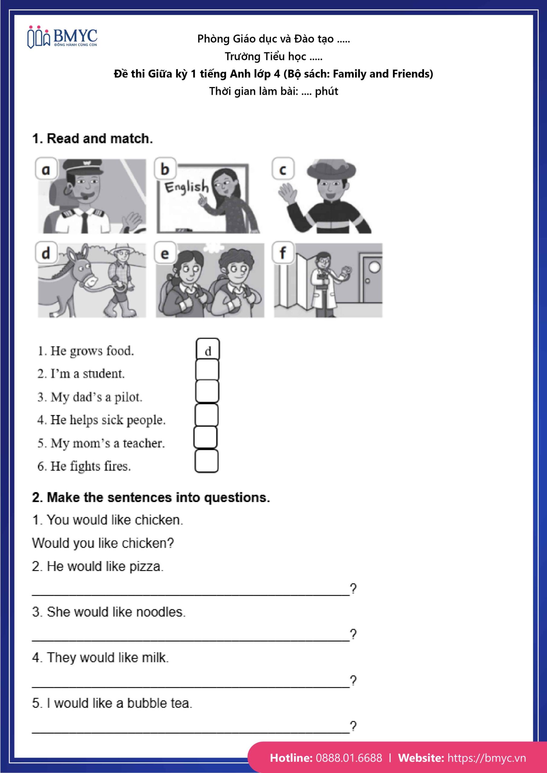 De thi TA lop 4-36 Đề số 1