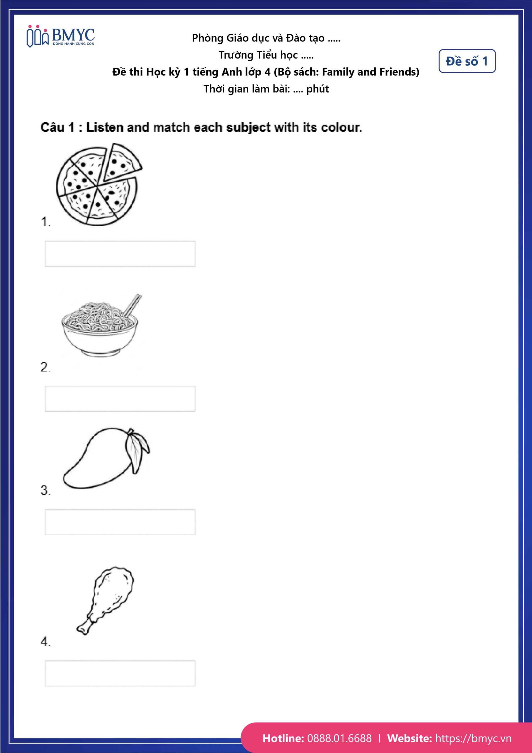 De thi TA lop 4-42 Đề số 1