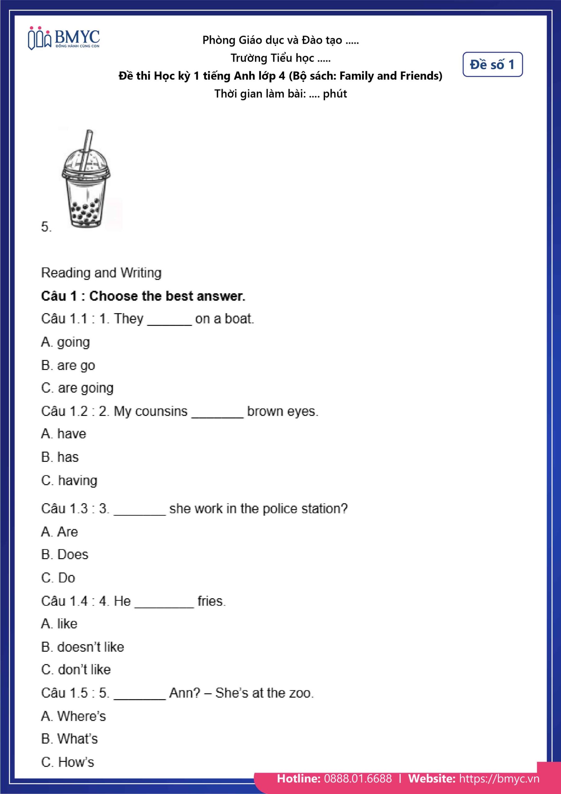 De thi TA lop 4-43 Đề số 1