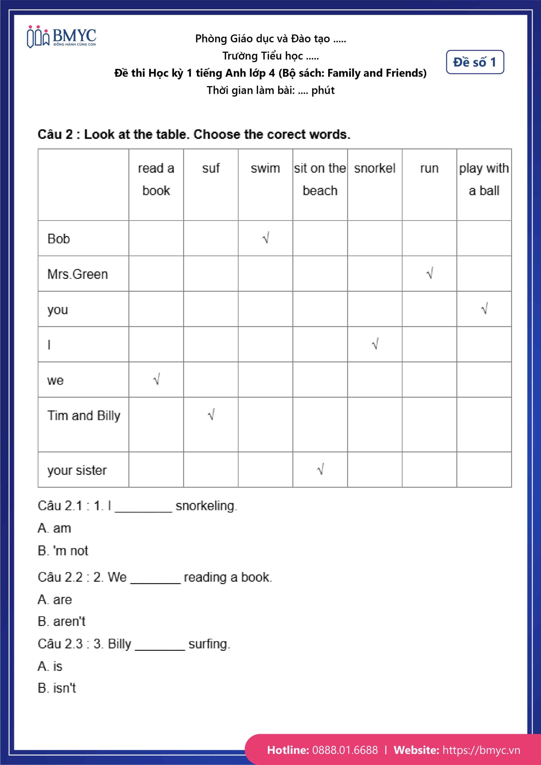 De thi TA lop 4-44 Đề số 1