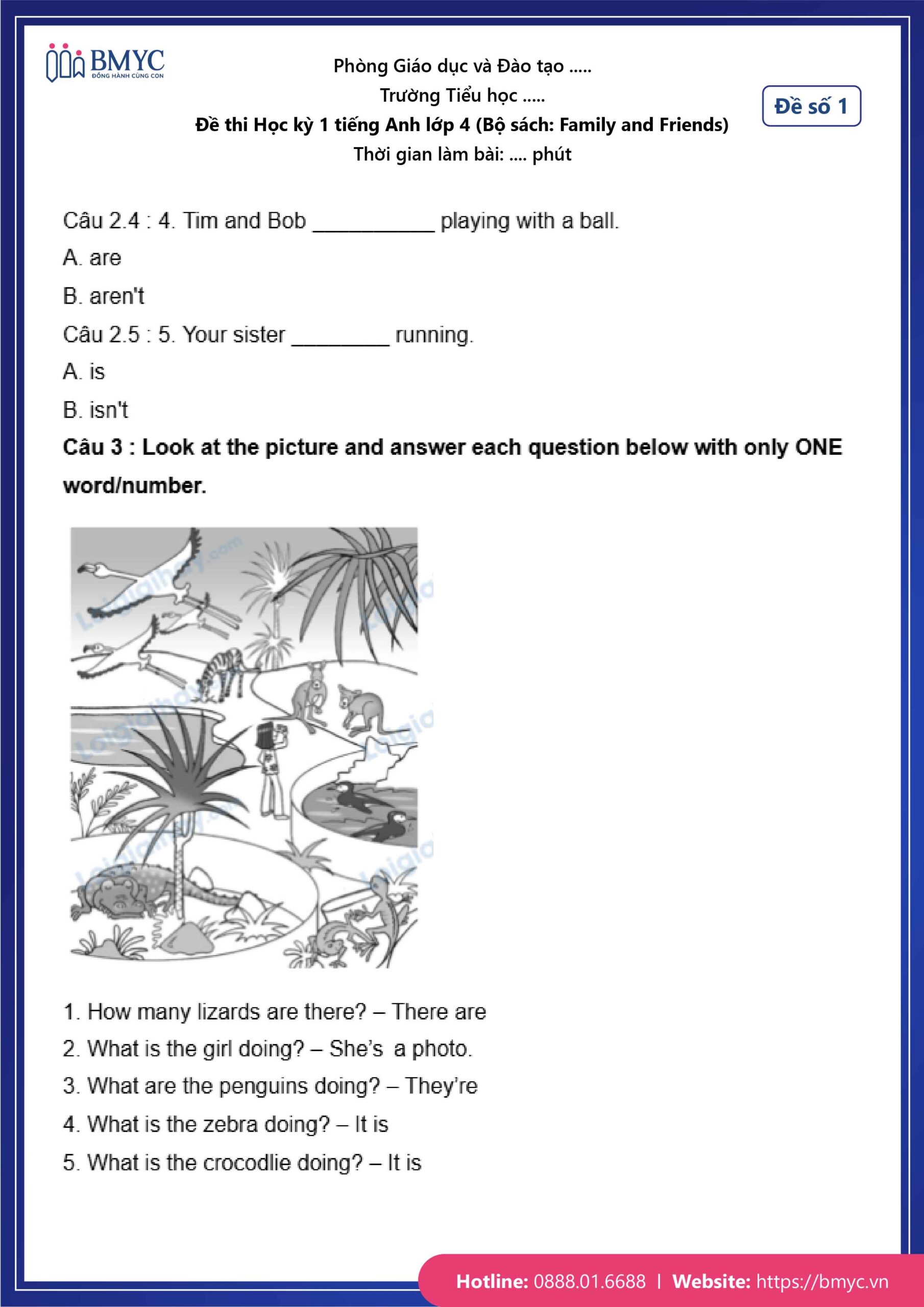 De thi TA lop 4-45 Đề số 1