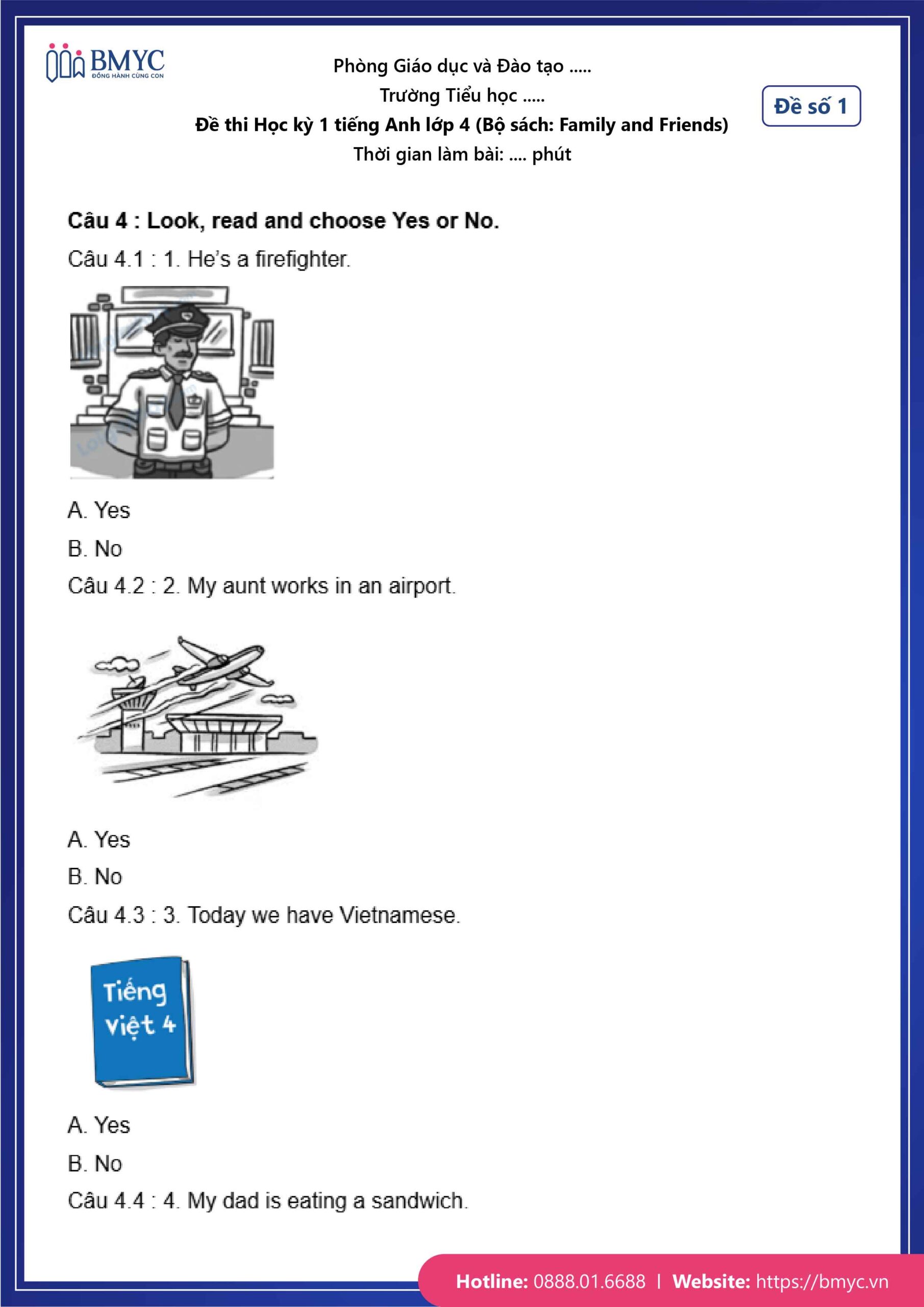 De thi TA lop 4-46 Đề số 1