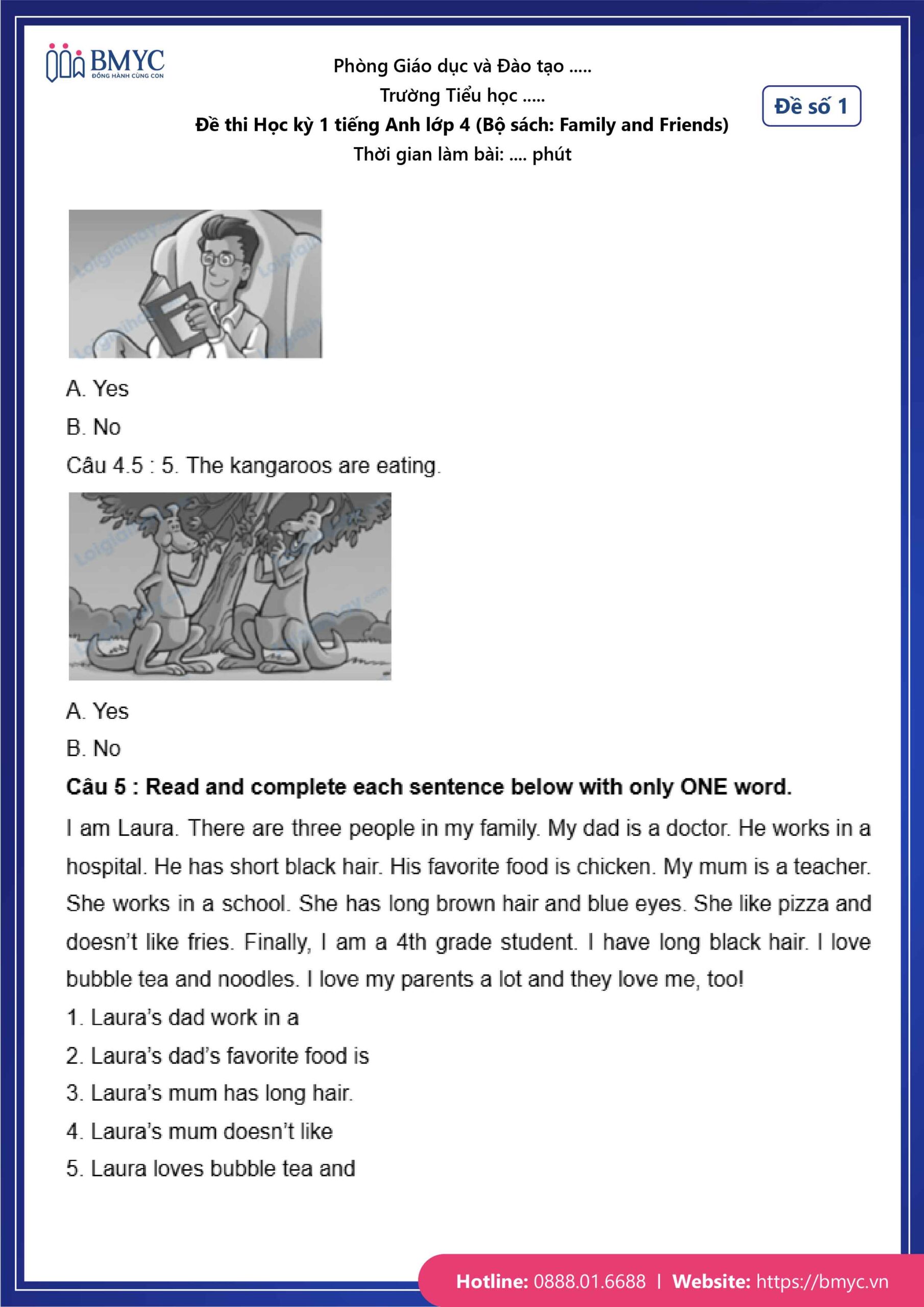 De thi TA lop 4-47 Đề số 1