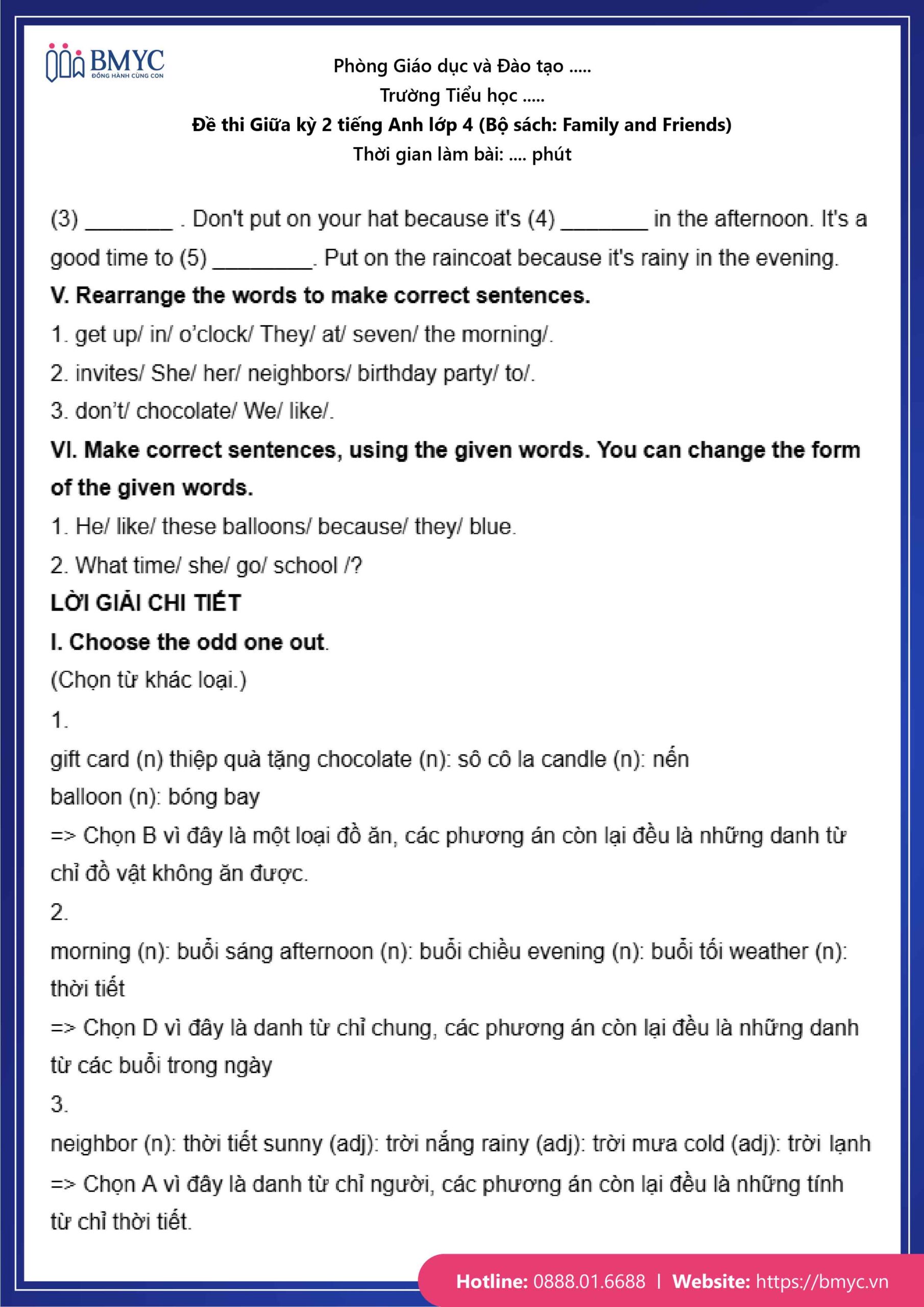 De thi TA lop 4-63 Đáp án đề số 1
