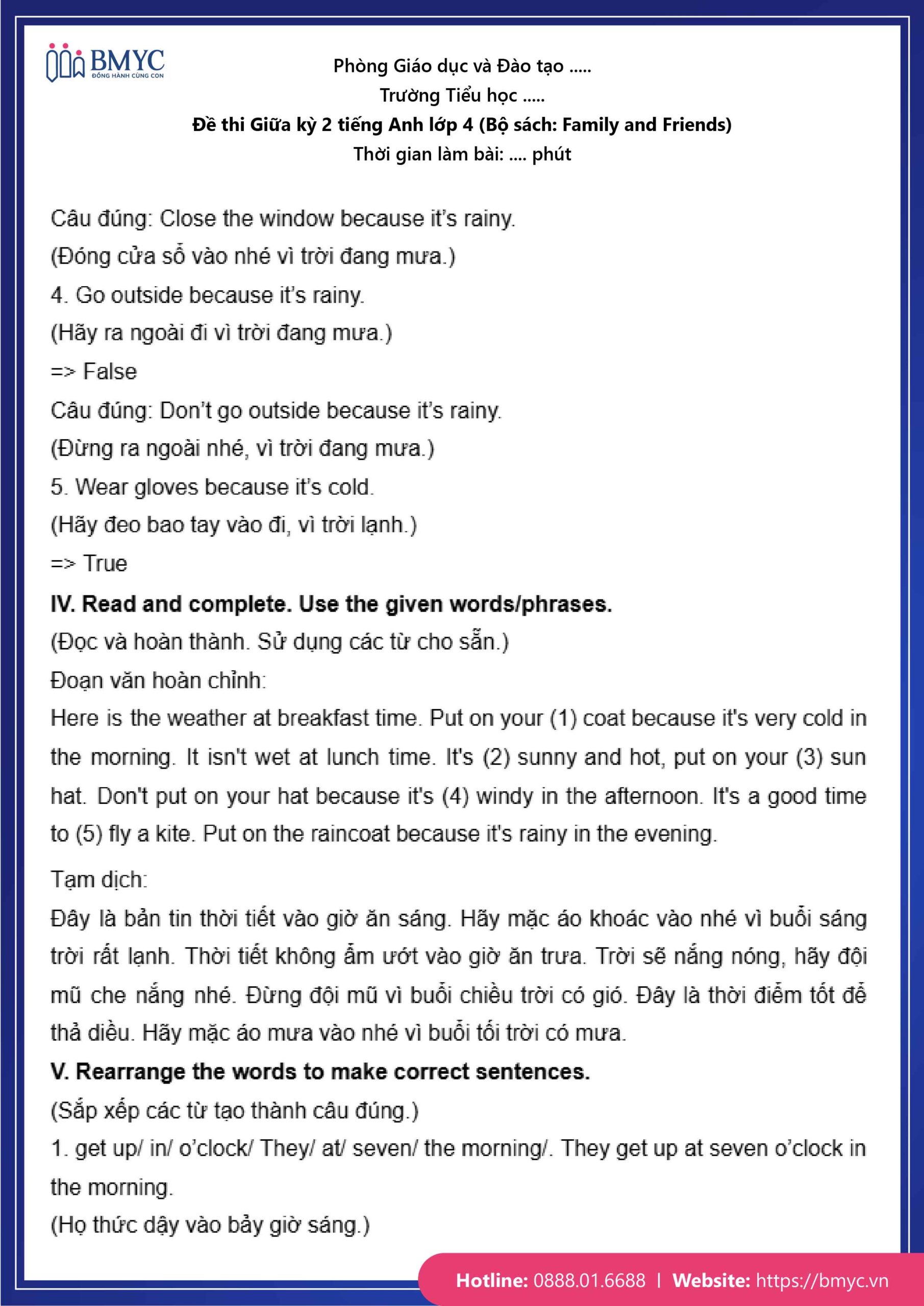 De thi TA lop 4-66 Đáp án đề số 1