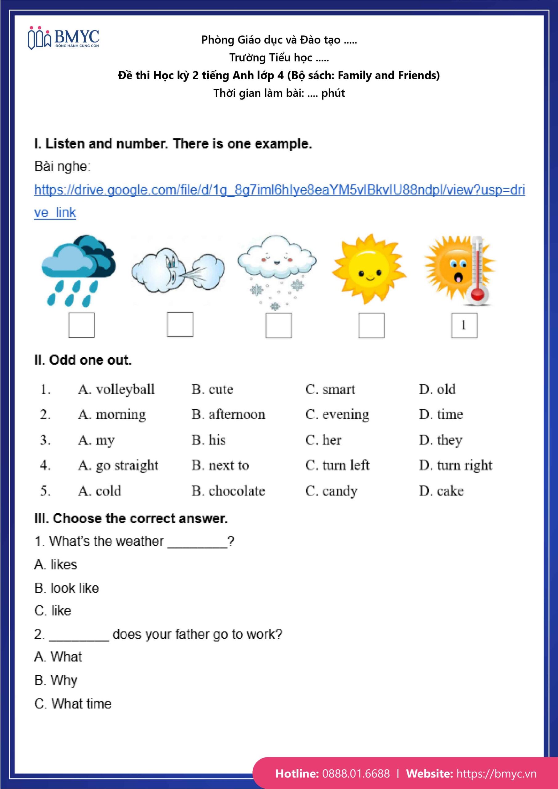 De thi TA lop 4-69 Đề số 1