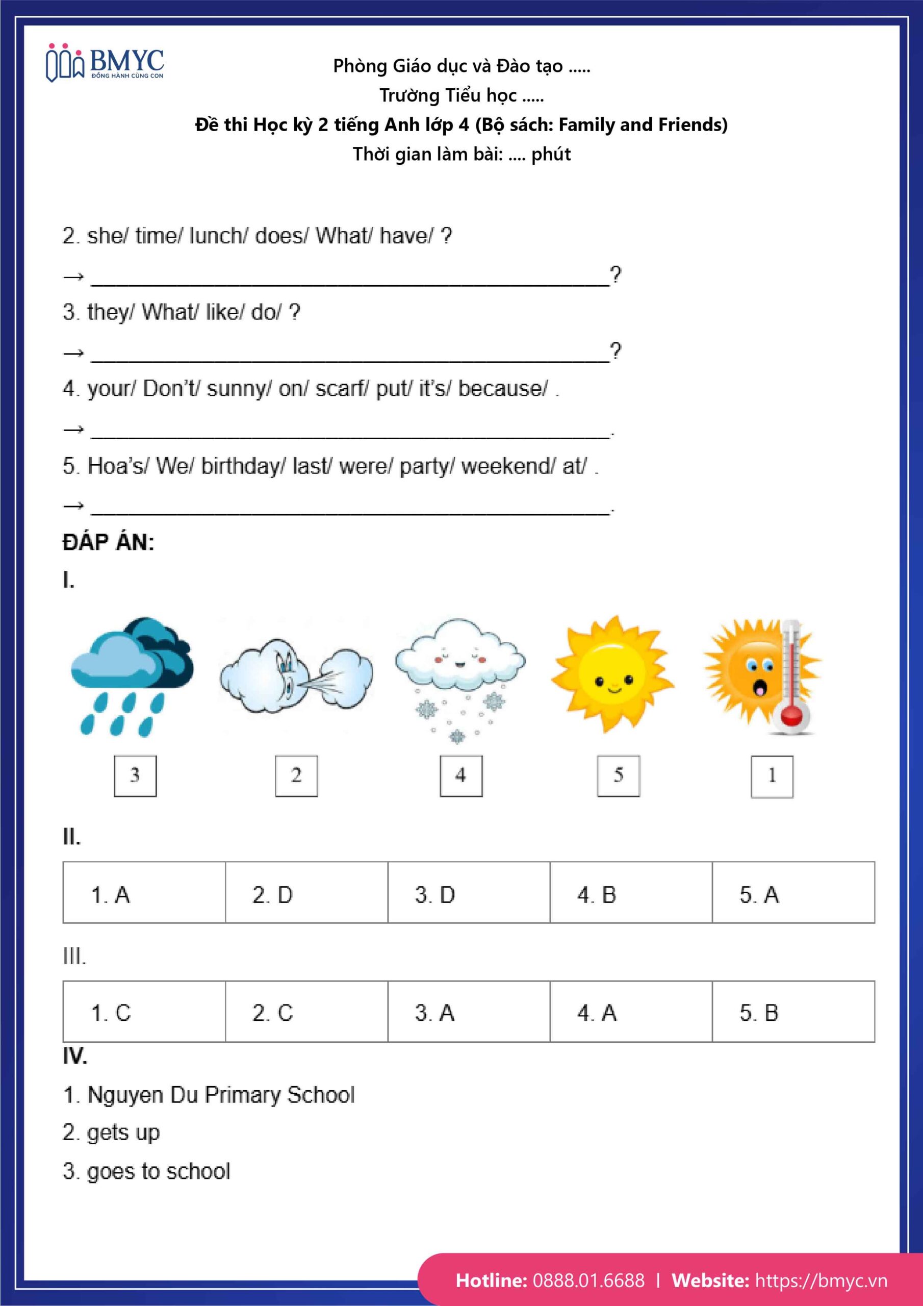 De thi TA lop 4-71 Đề số 1