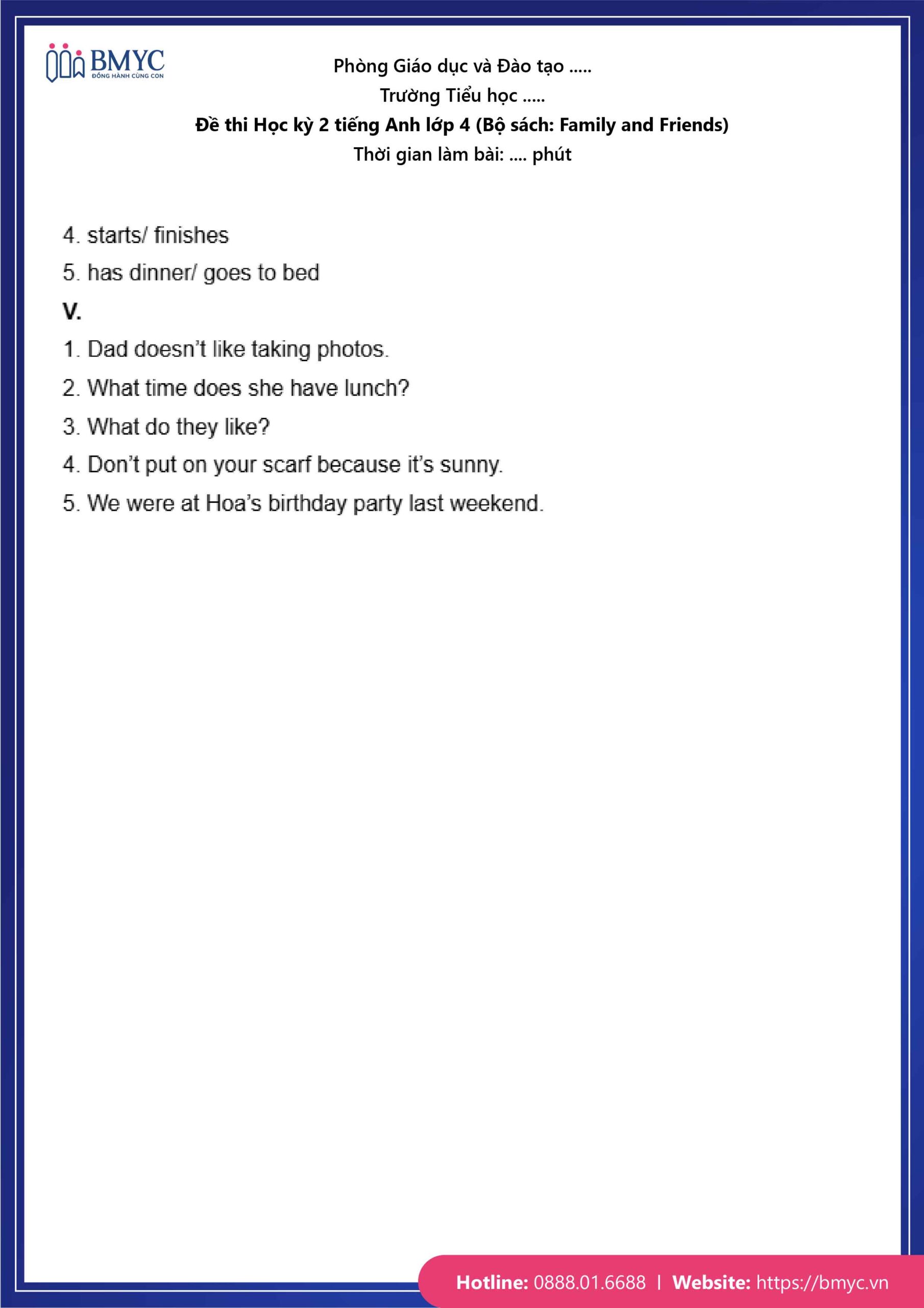 De thi TA lop 4-72 Đáp án đề số 1