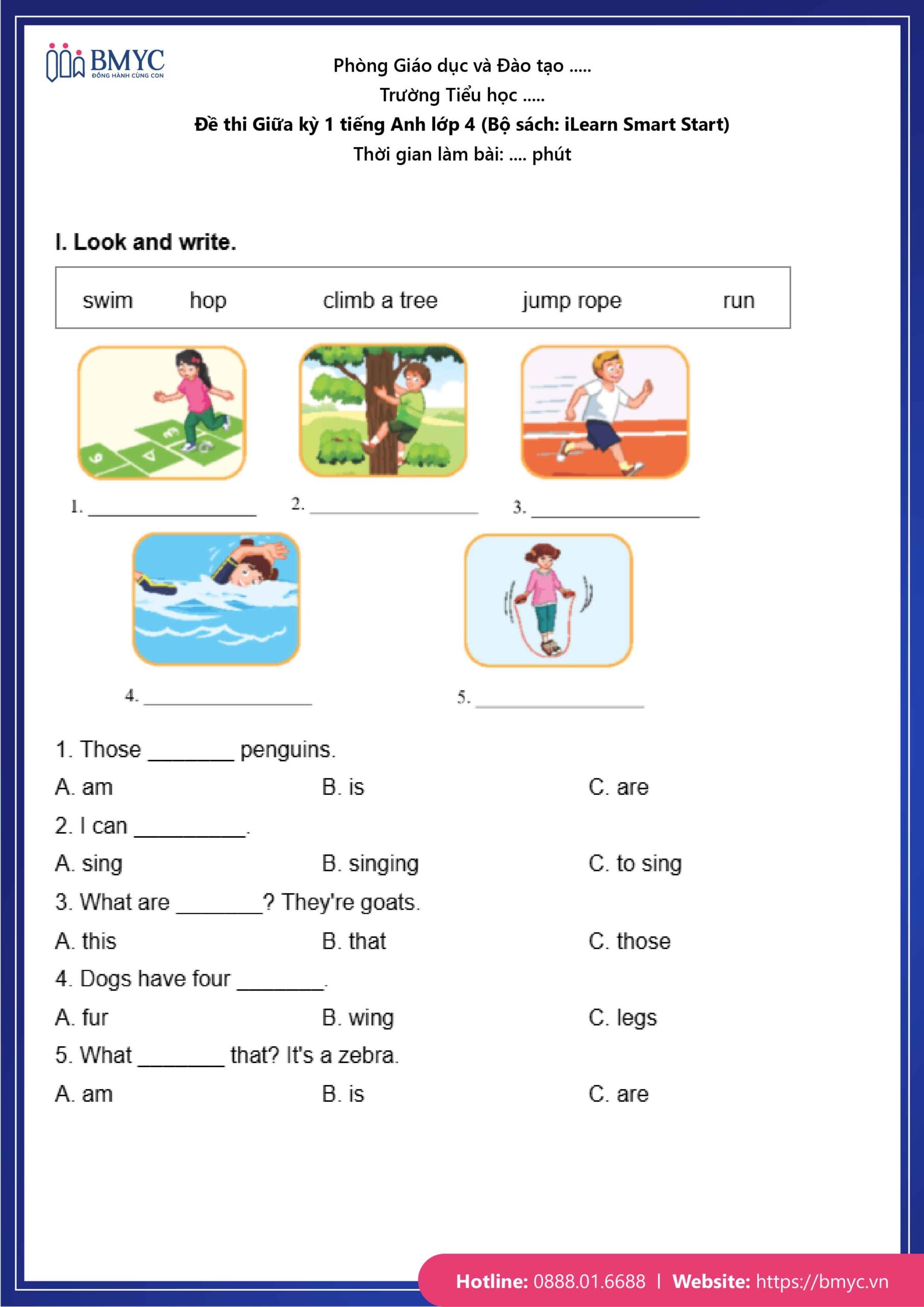 De thi TA lop 4-74 Đề số 1
