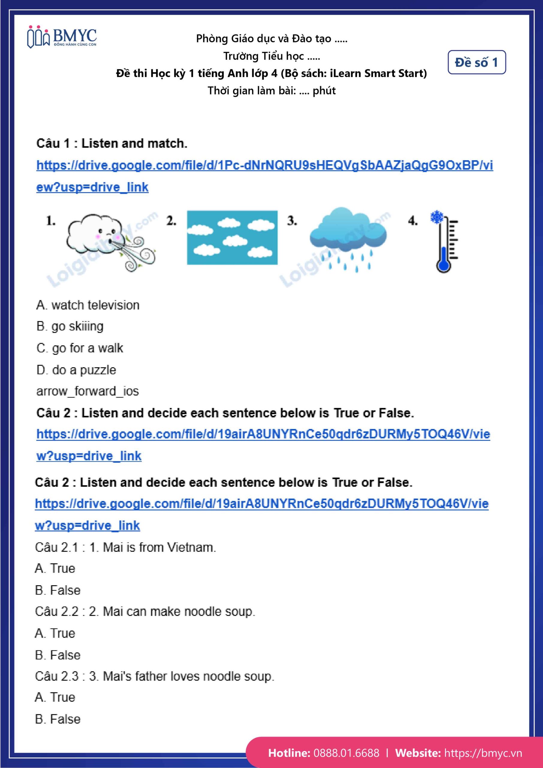 De thi TA lop 4-78 Đề số 1