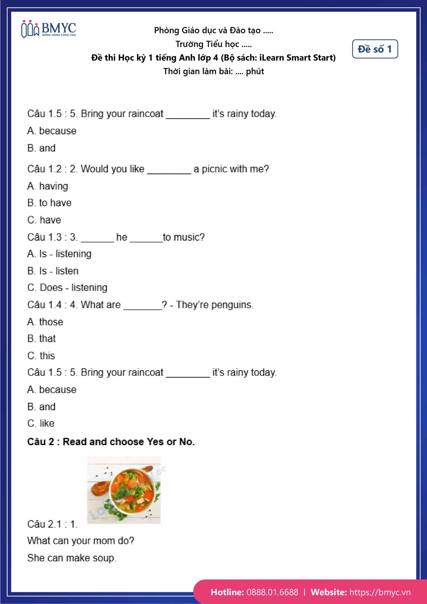 De thi TA lop 4-80 Đề số 1