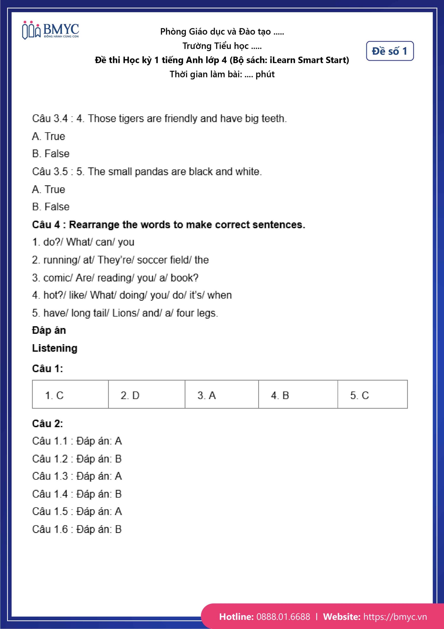 De thi TA lop 4-83 Đề số 1