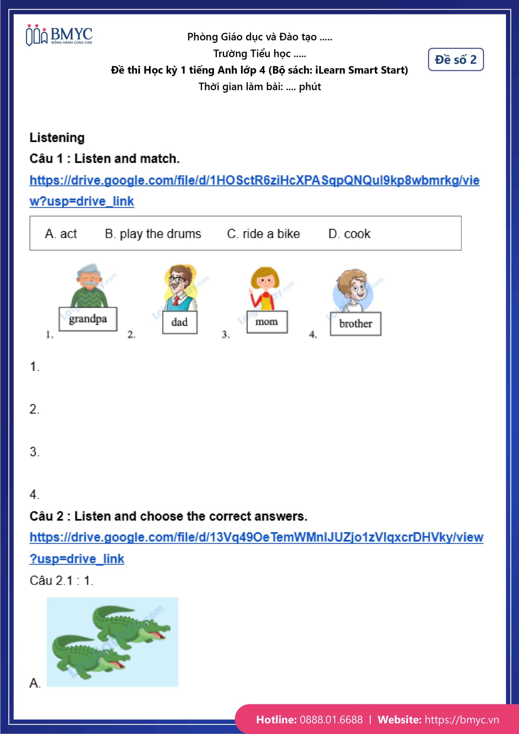 De thi TA lop 4-85 Đề số 2