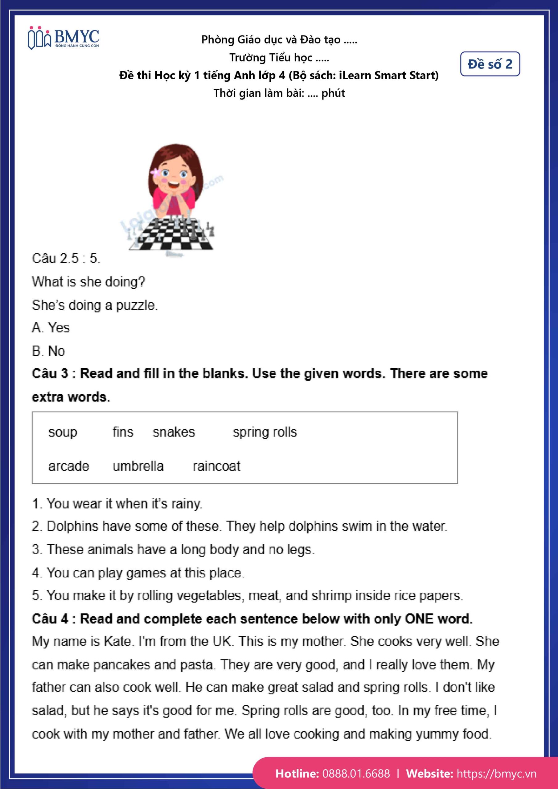 De thi TA lop 4-92 Đề số 2