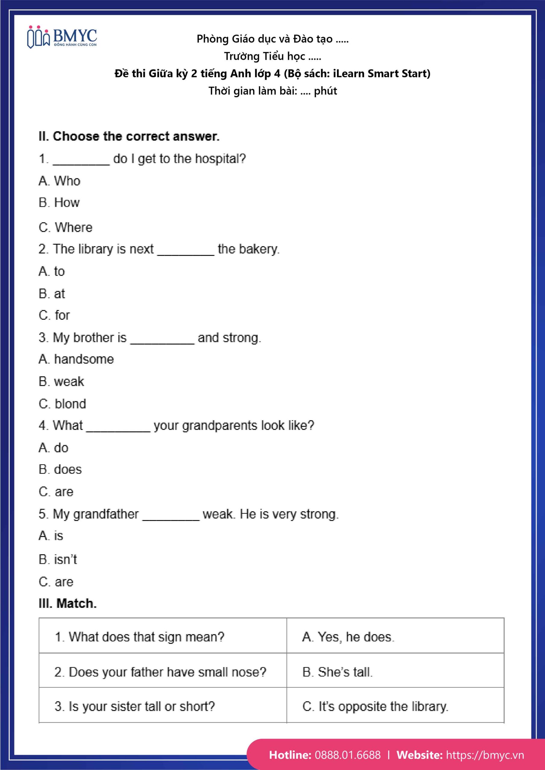 De thi TA lop 4-97 Đề số 1