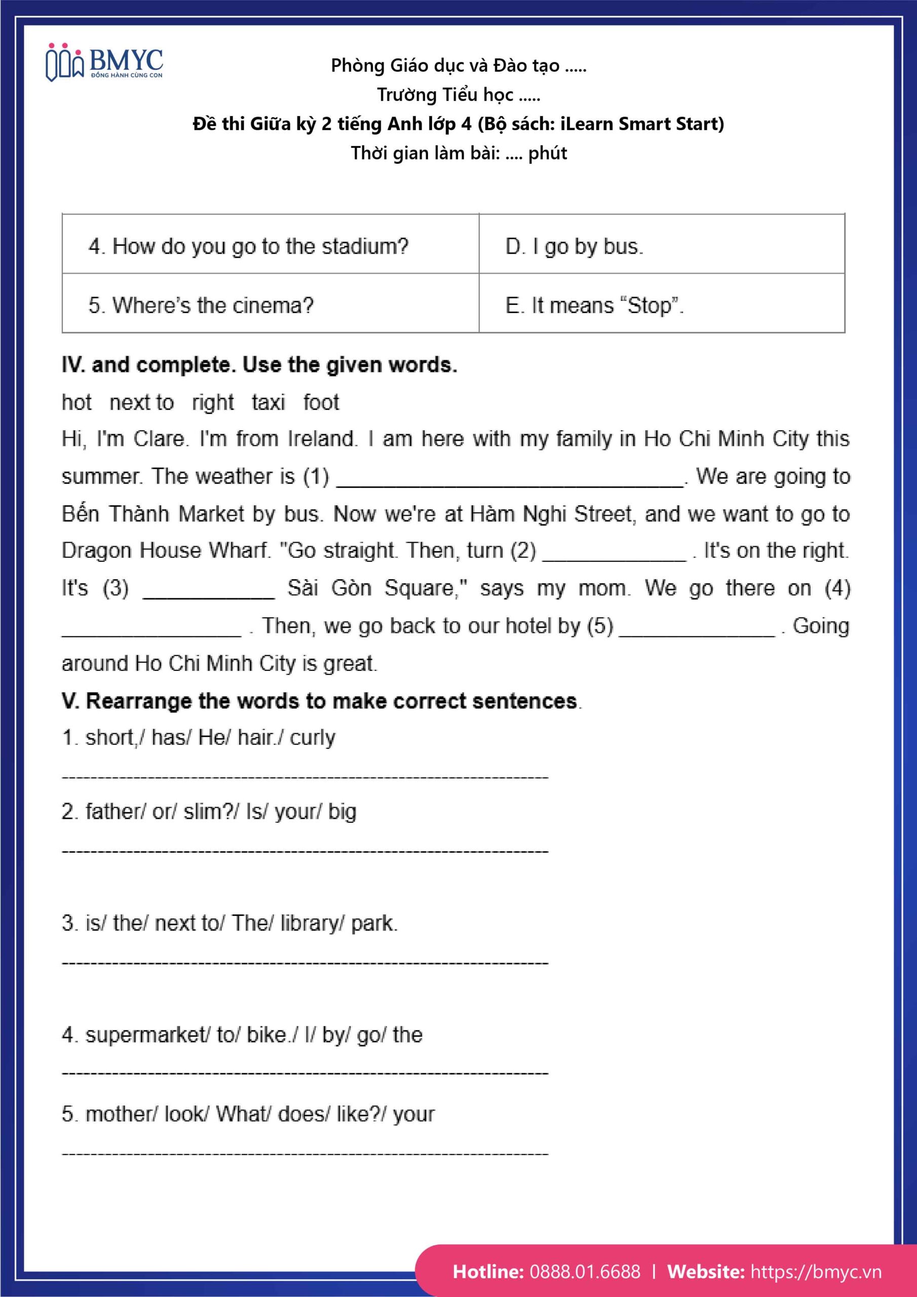 De thi TA lop 4-98 Đề số 1