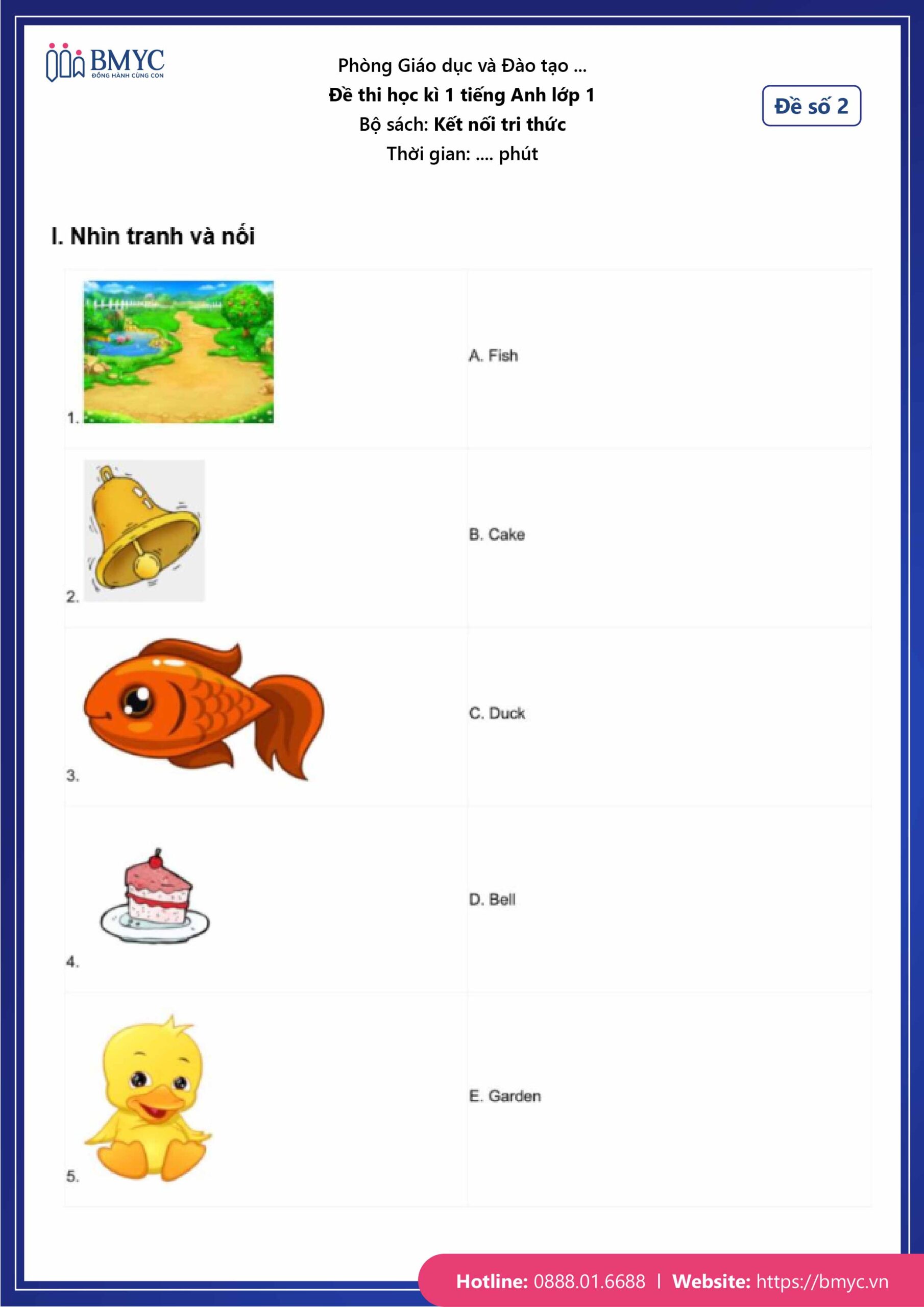 De thi tieng Anh lop 1-06 Đề số 2