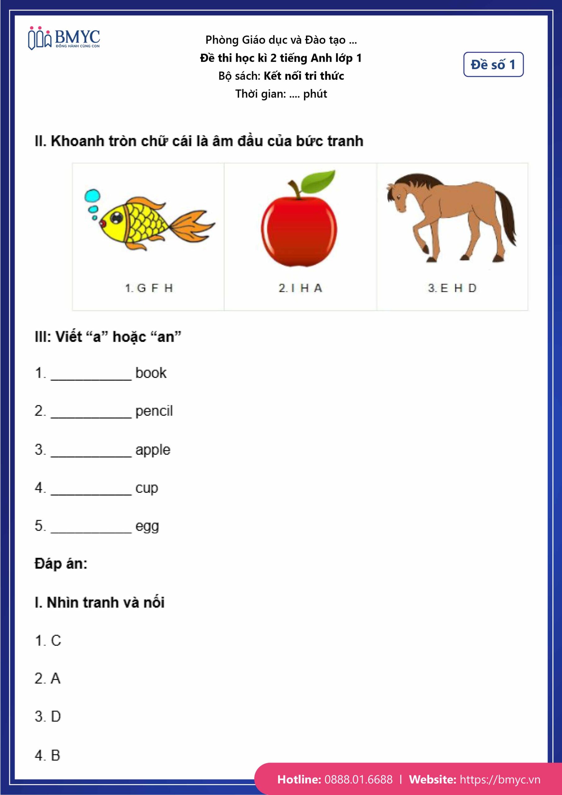De thi tieng Anh lop 1-10 Đề số 1