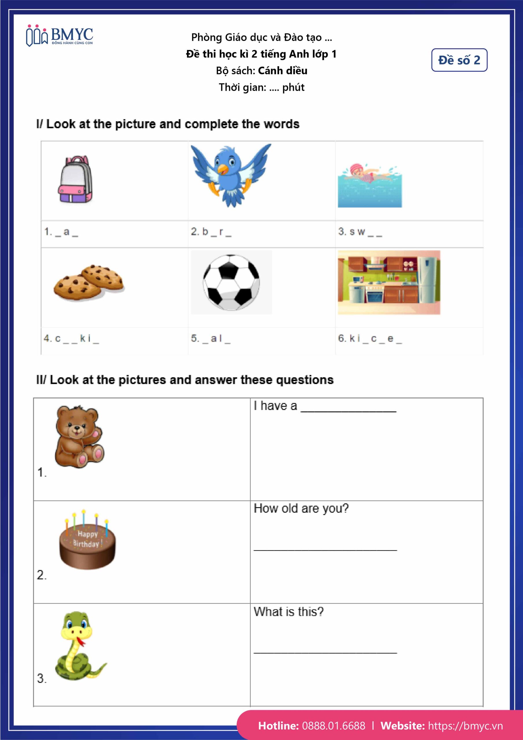 De thi tieng Anh lop 1-38 Đề số 2