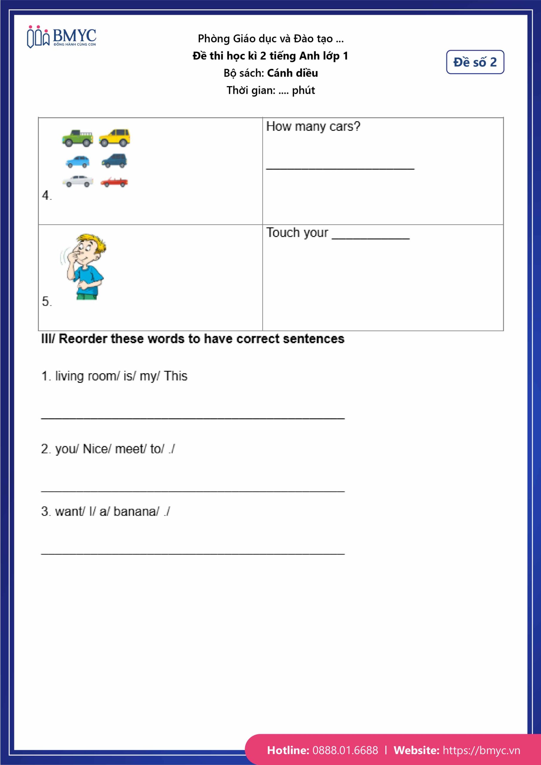 De thi tieng Anh lop 1-39 Đề số 2