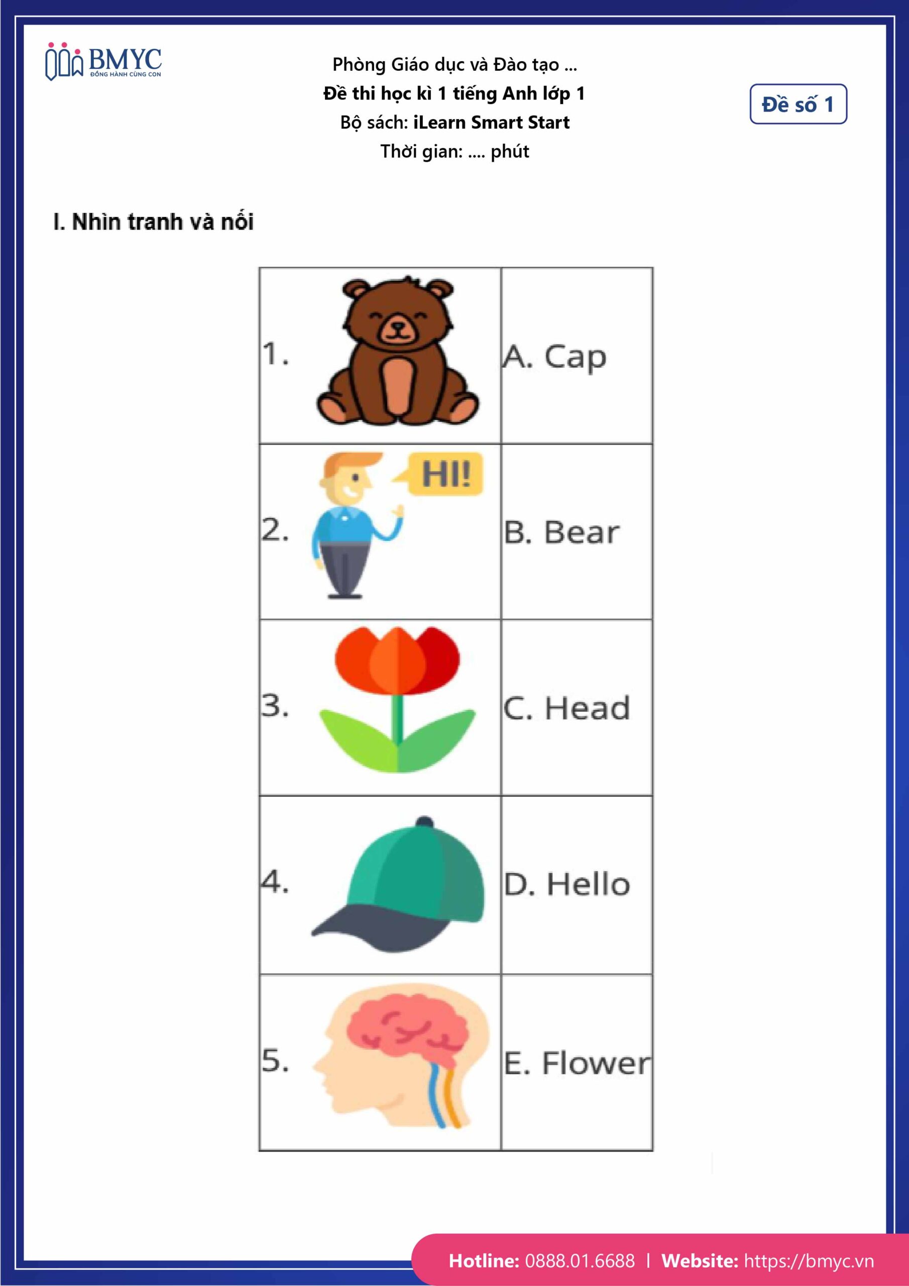 De thi tieng Anh lop 1-42 Đề số 1