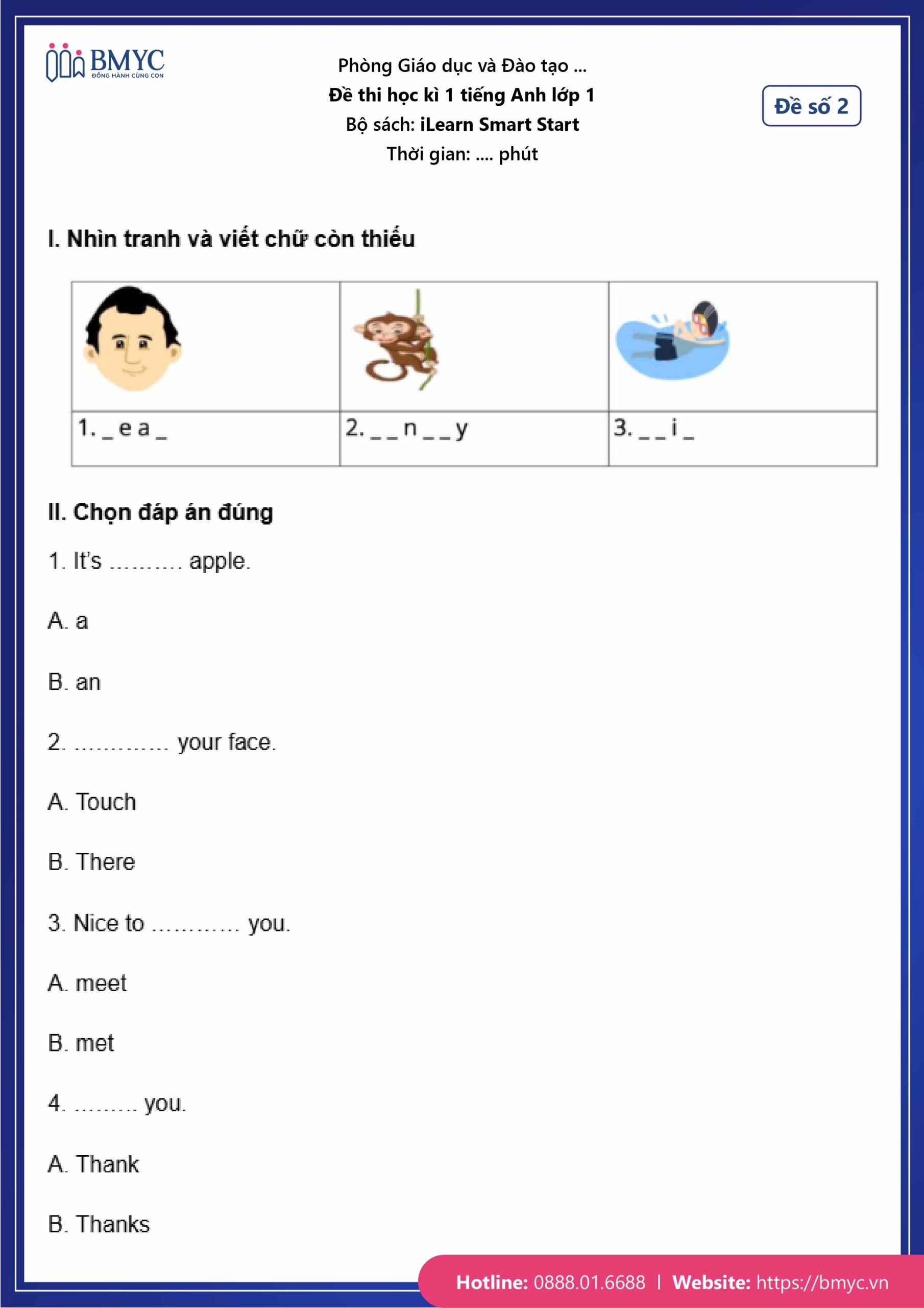 De thi tieng Anh lop 1-45 Đề số 2