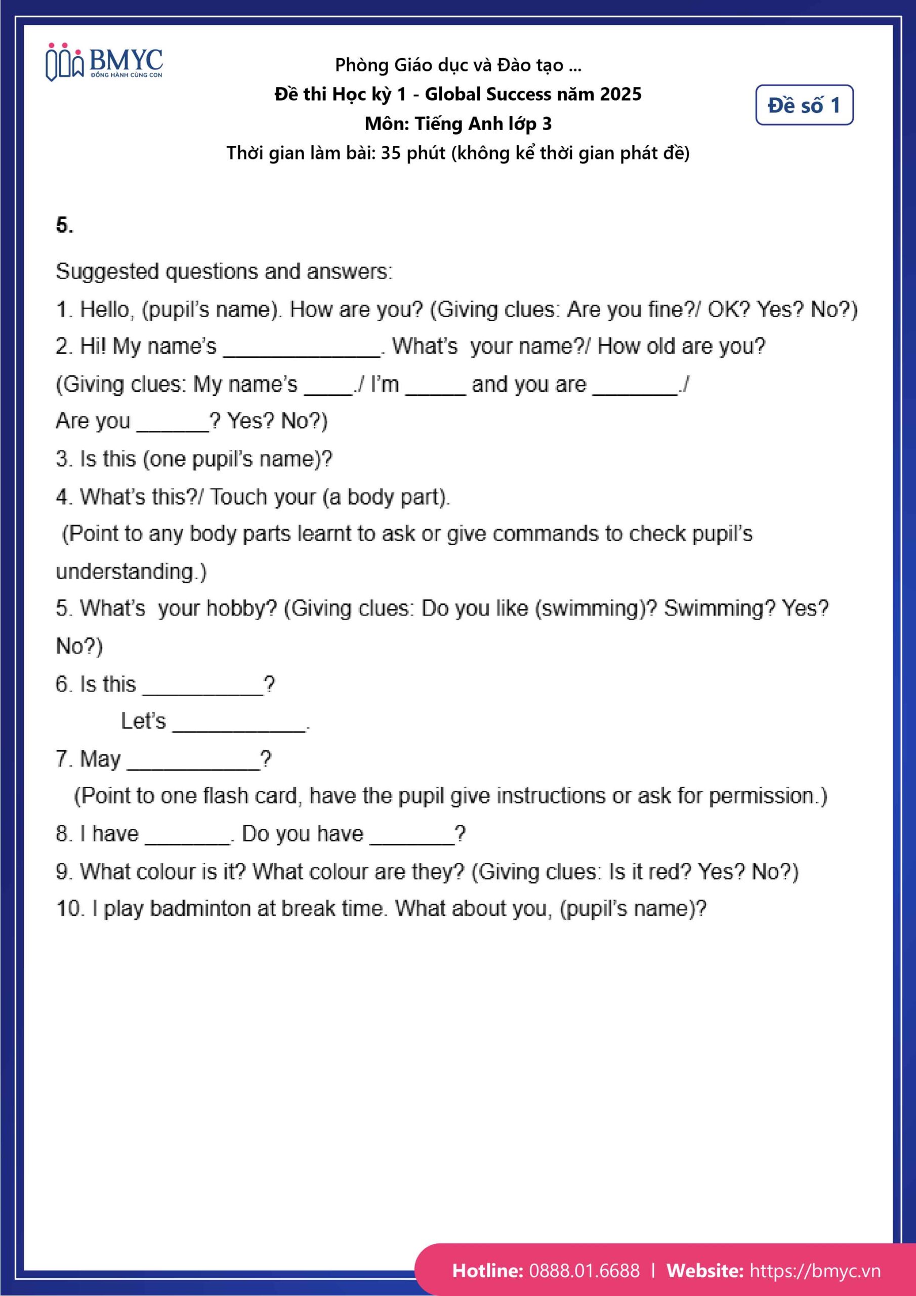 Đáp án đề số 1