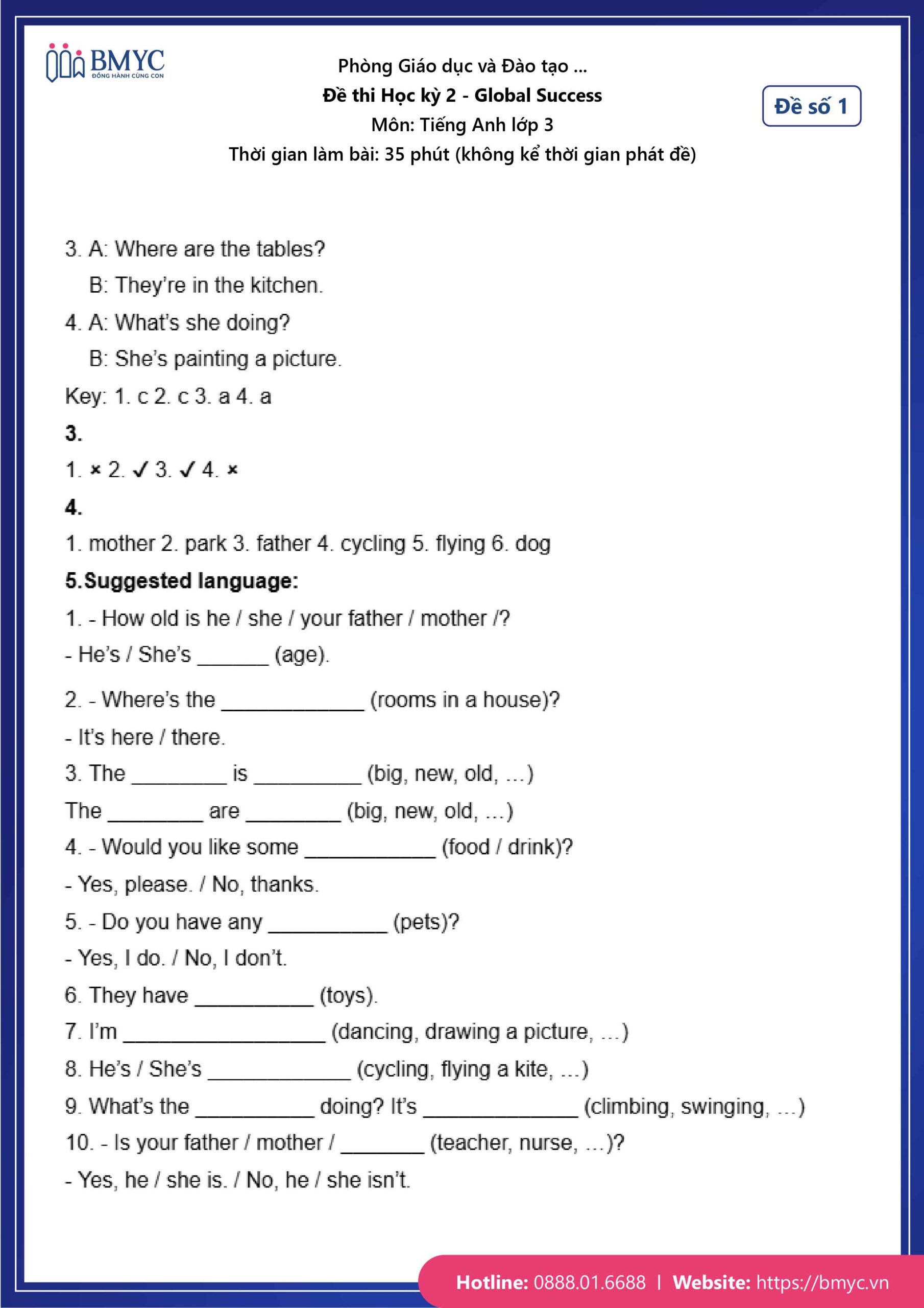 Đáp án đề số 1