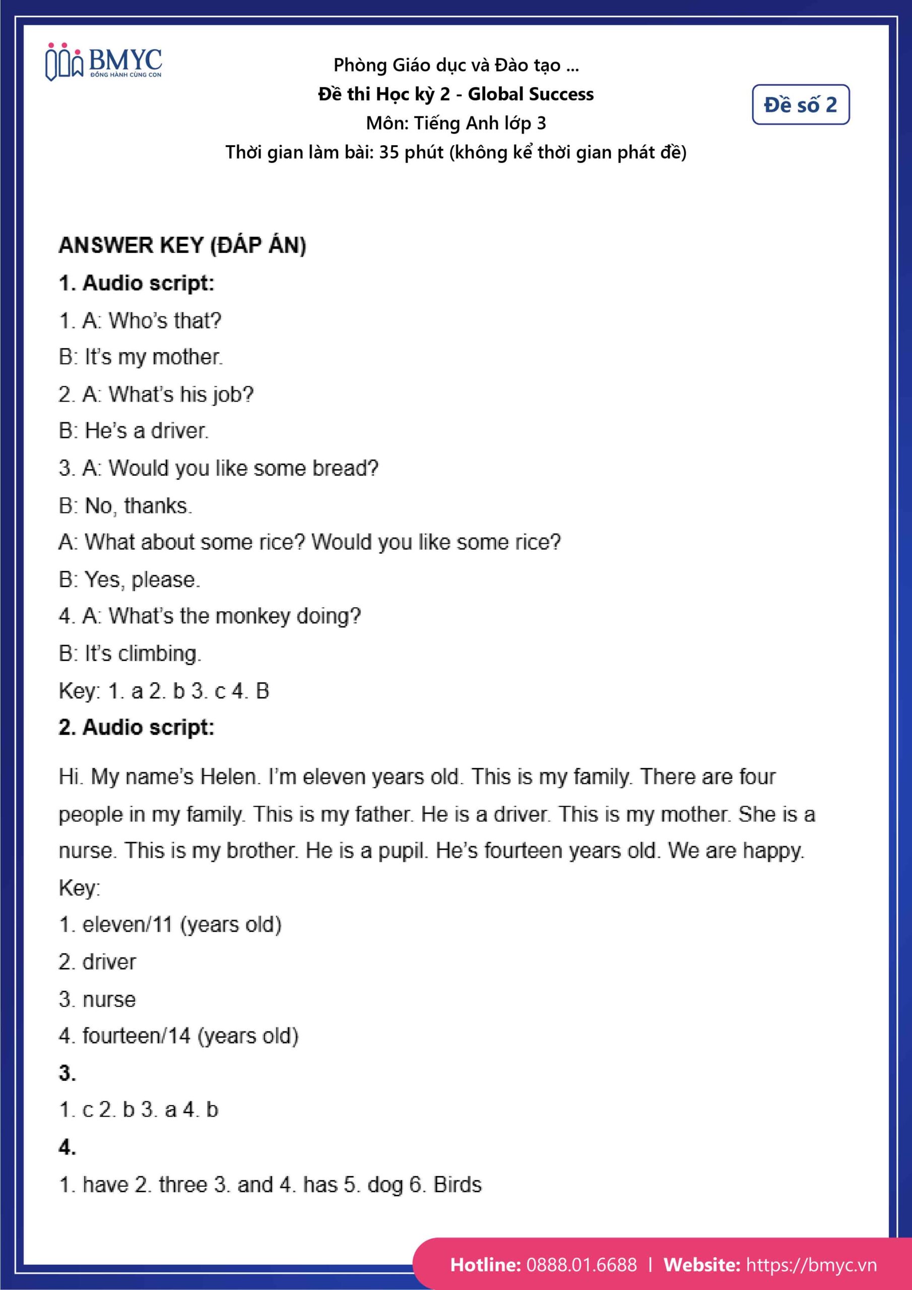 Đáp án đề số 2