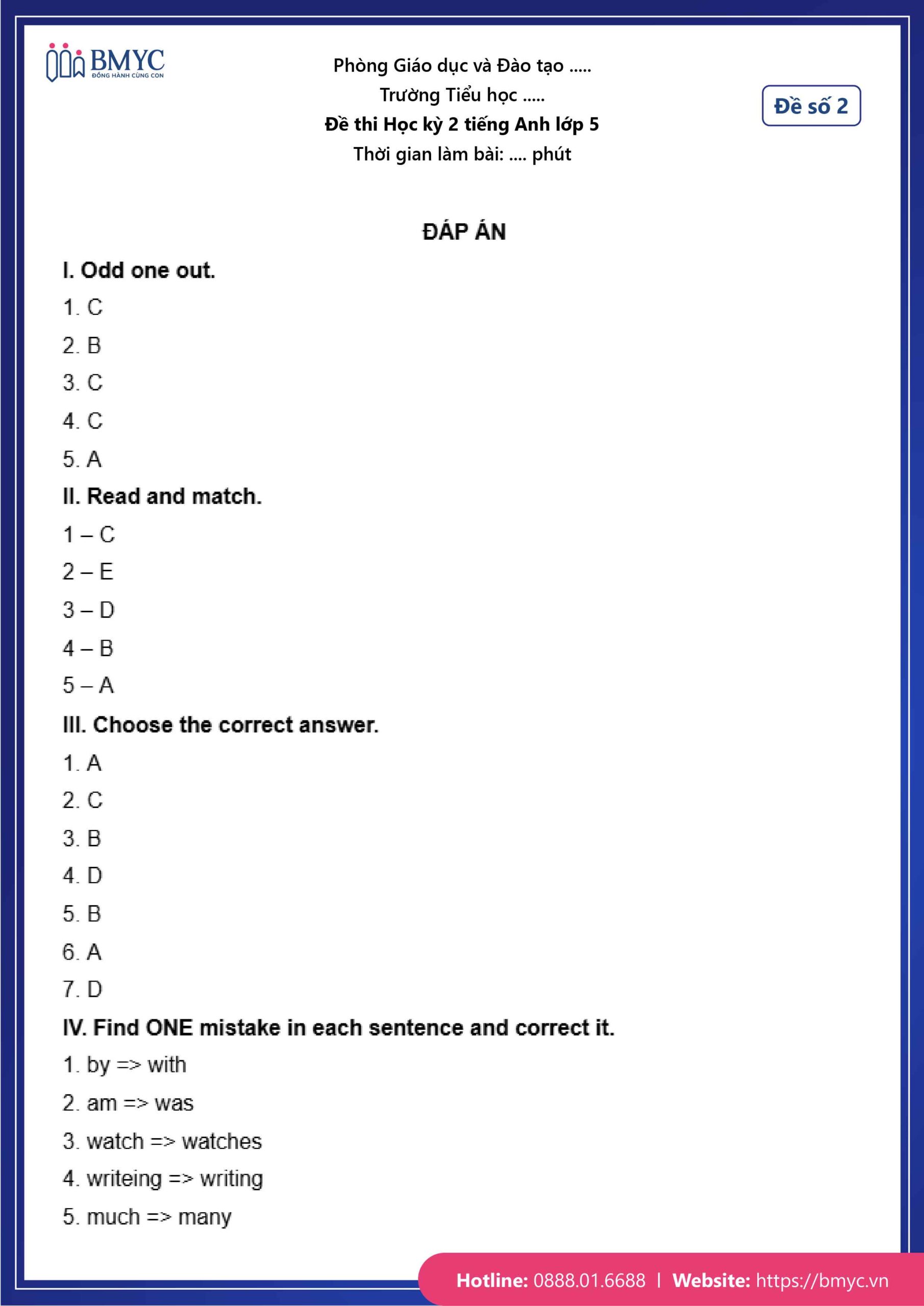 Đáp án đề số 2