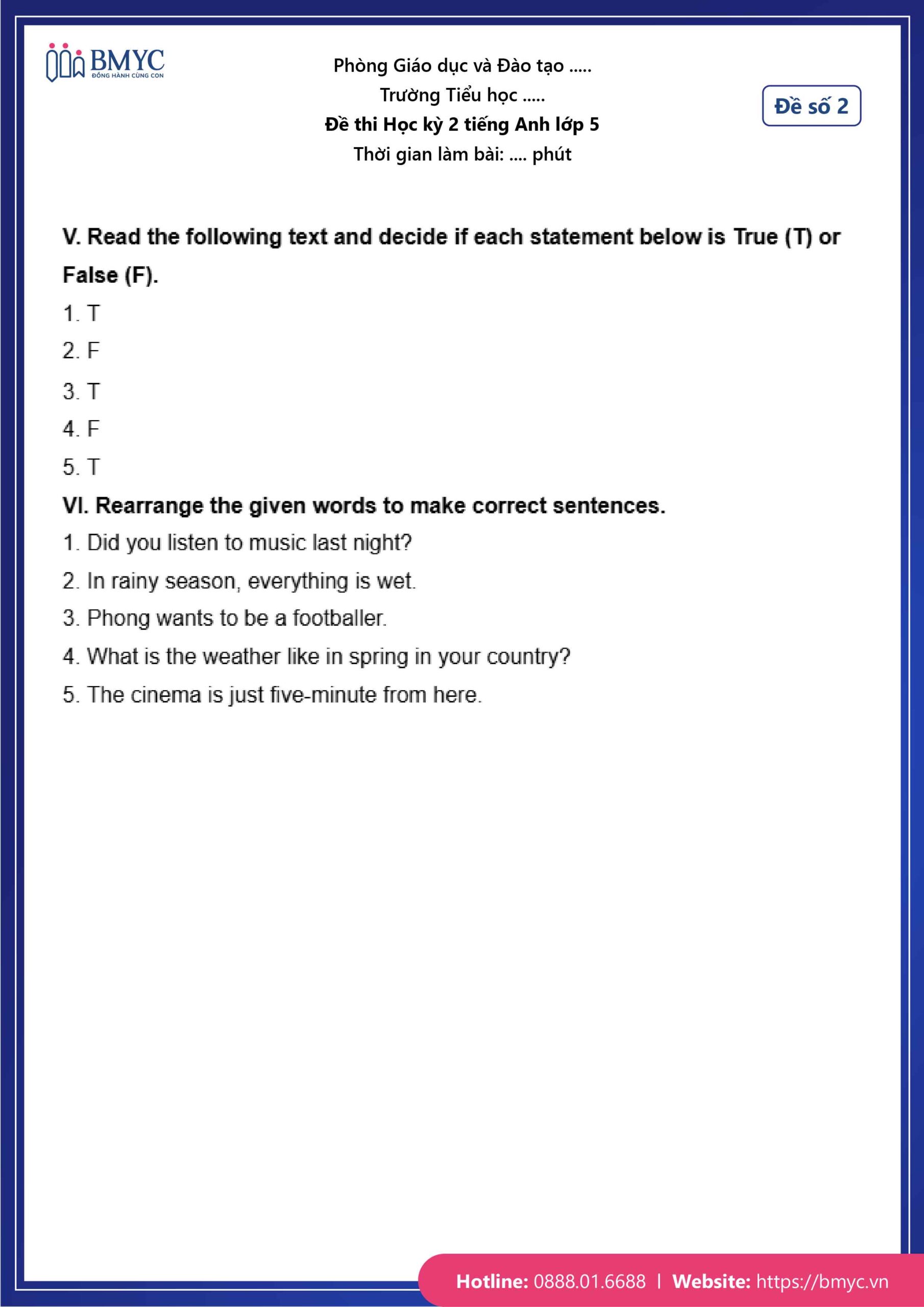 Đáp án đề số 2