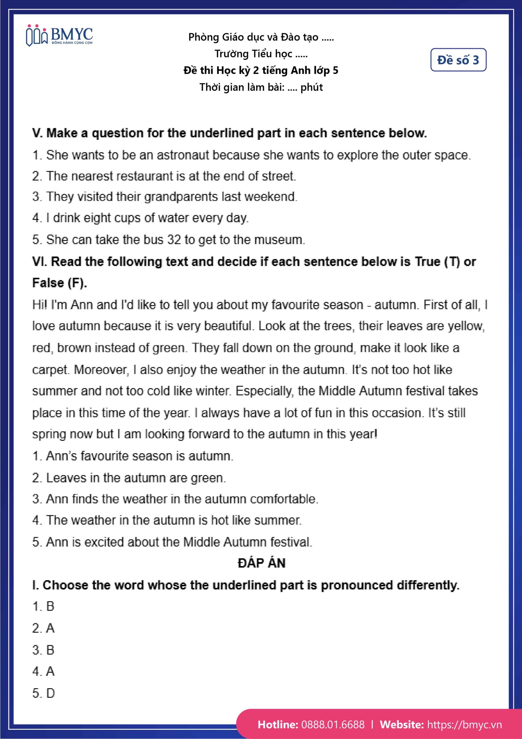 Đáp án đề số 3