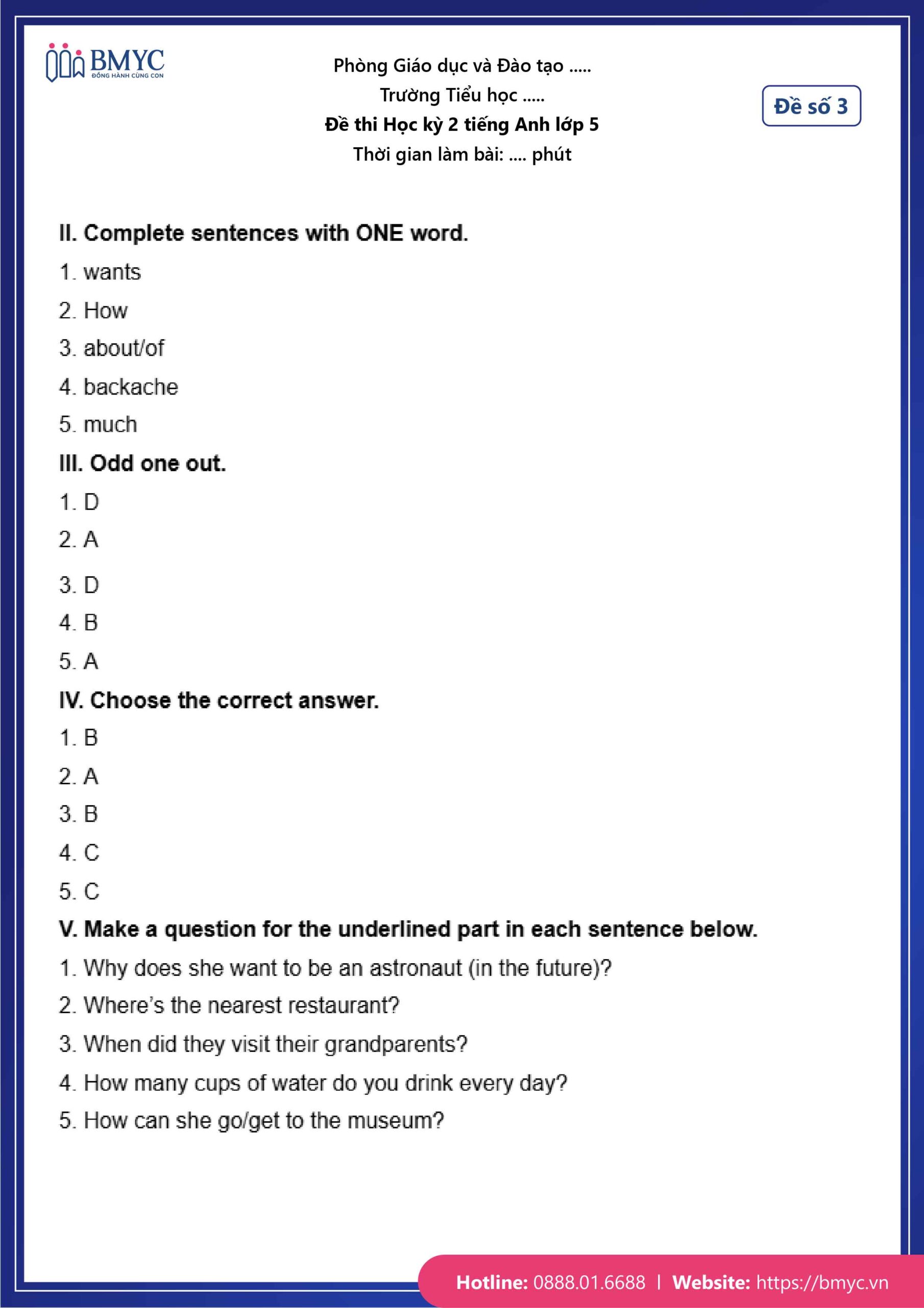 Đáp án đề số 3