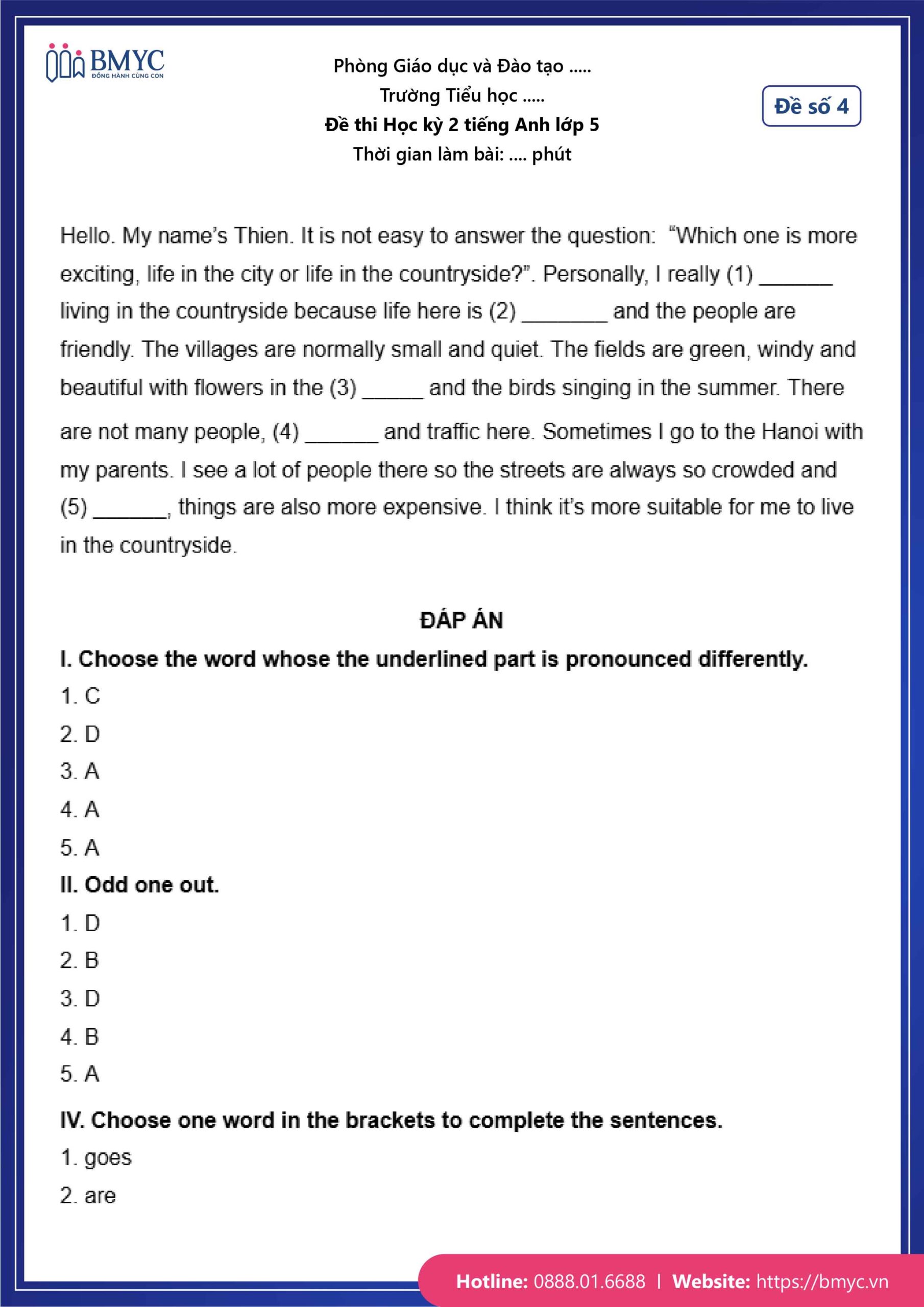 Đáp án đề số 4