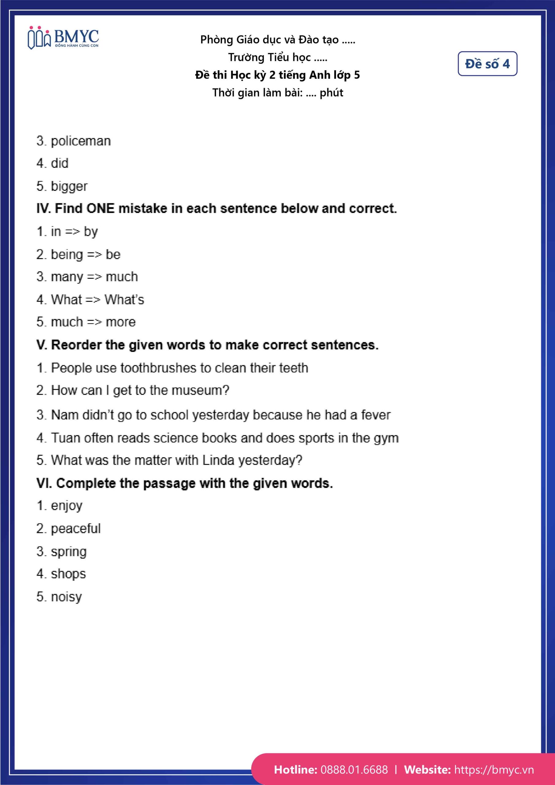 Đáp án đề số 4