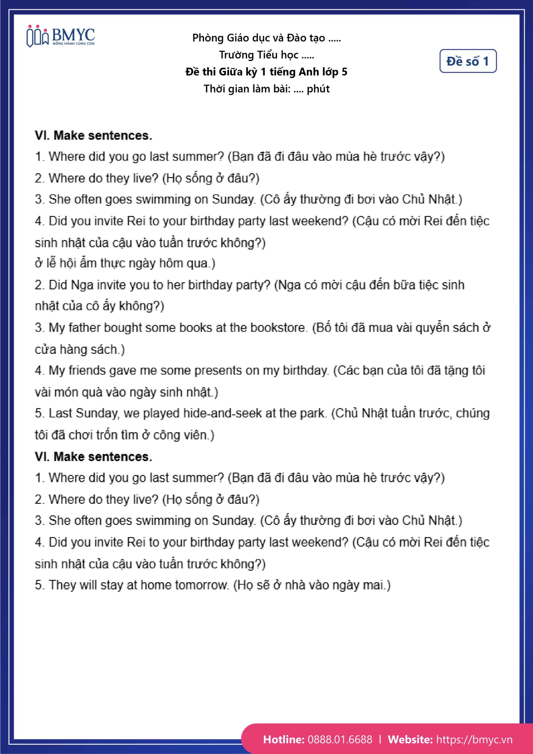 Đáp án đề số 1