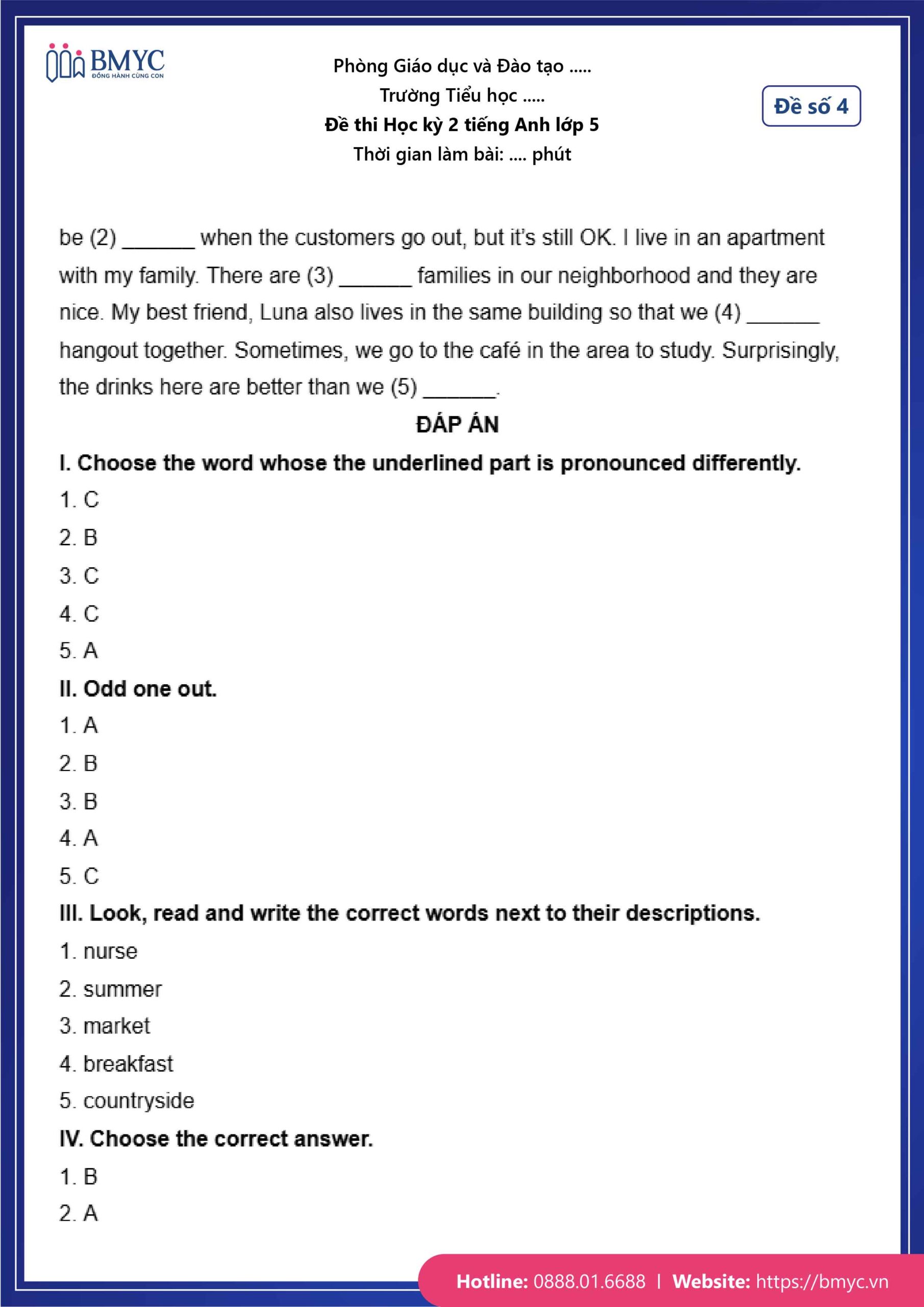 Đáp án đề số 4