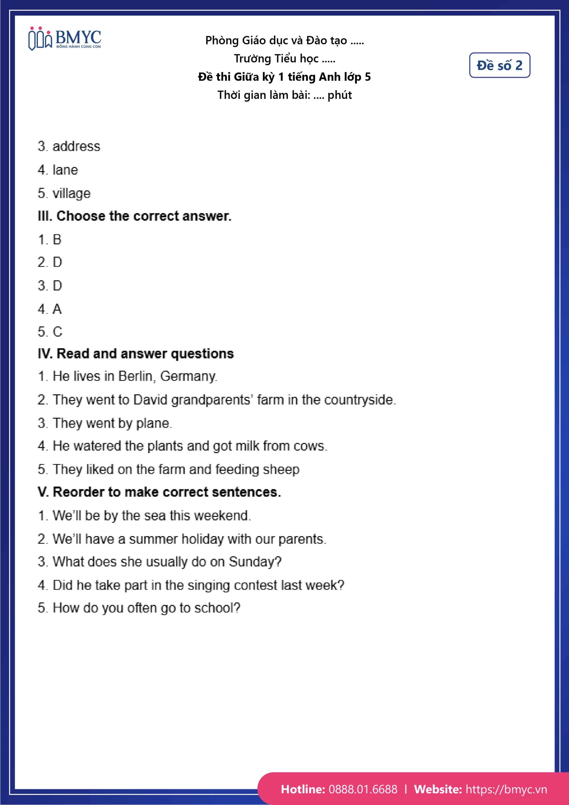 Đáp án đề số 2