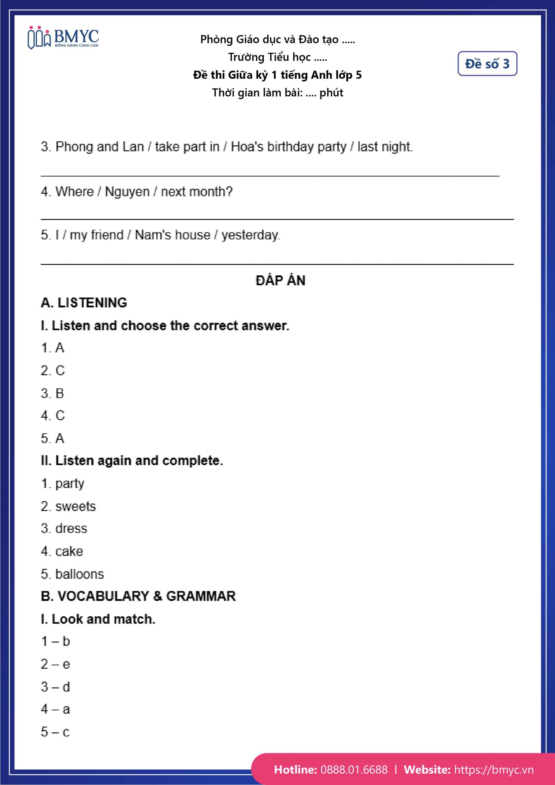 Đáp án đề số 3