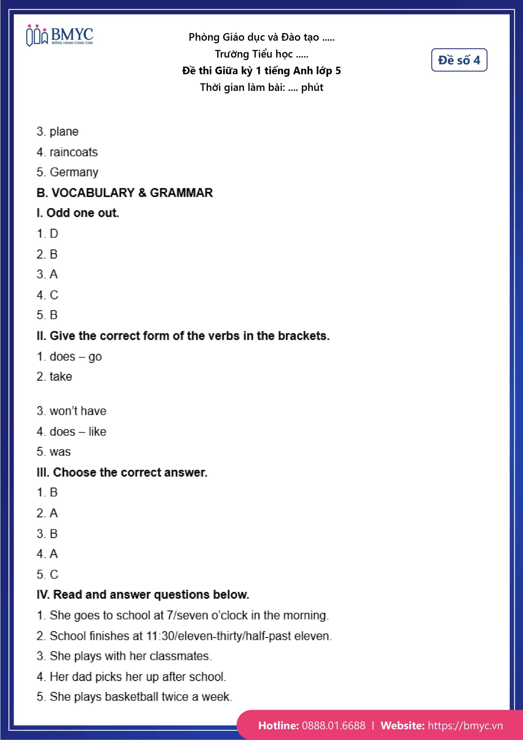 Đáp án đề số 4