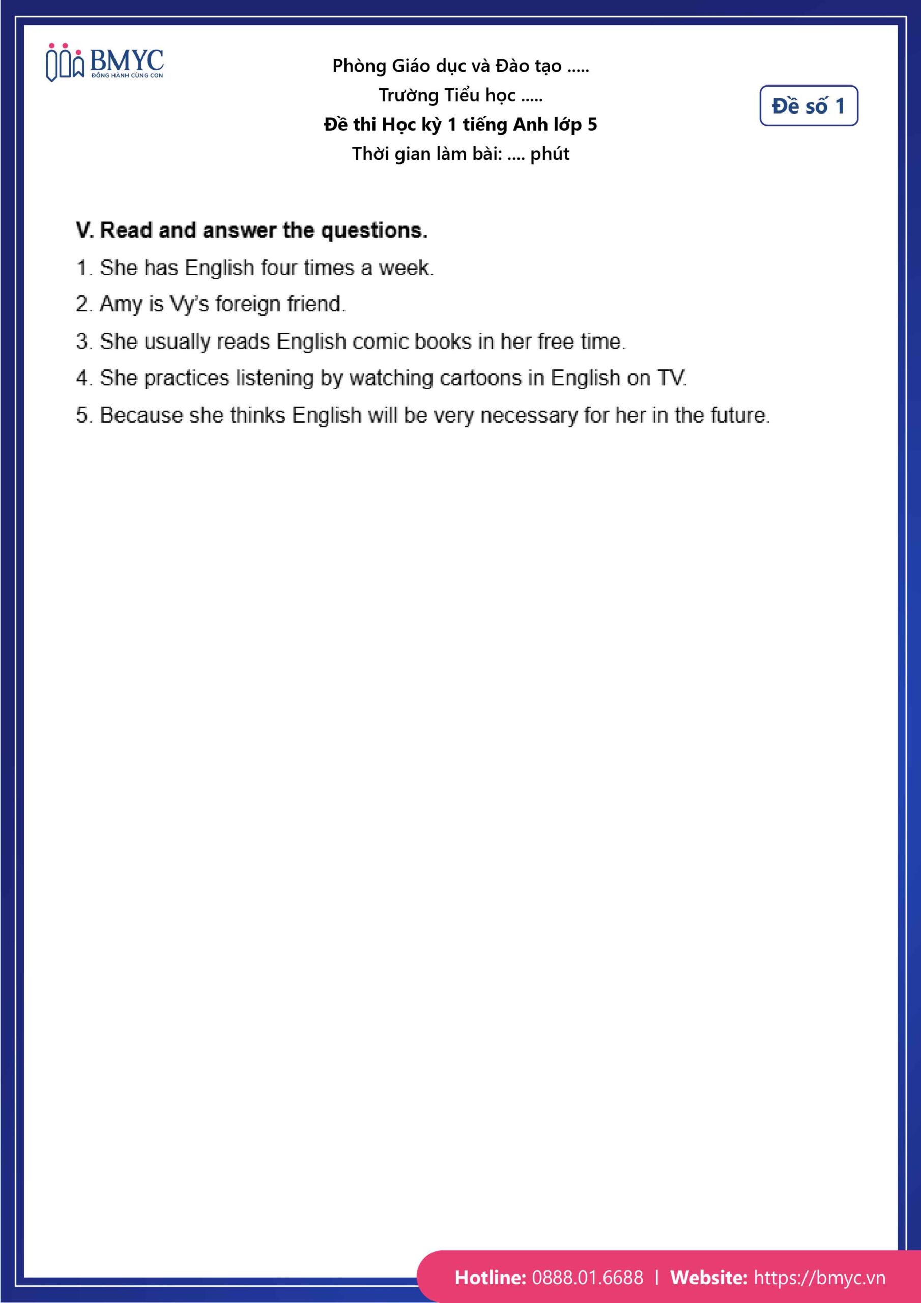 Đáp án đề số 1