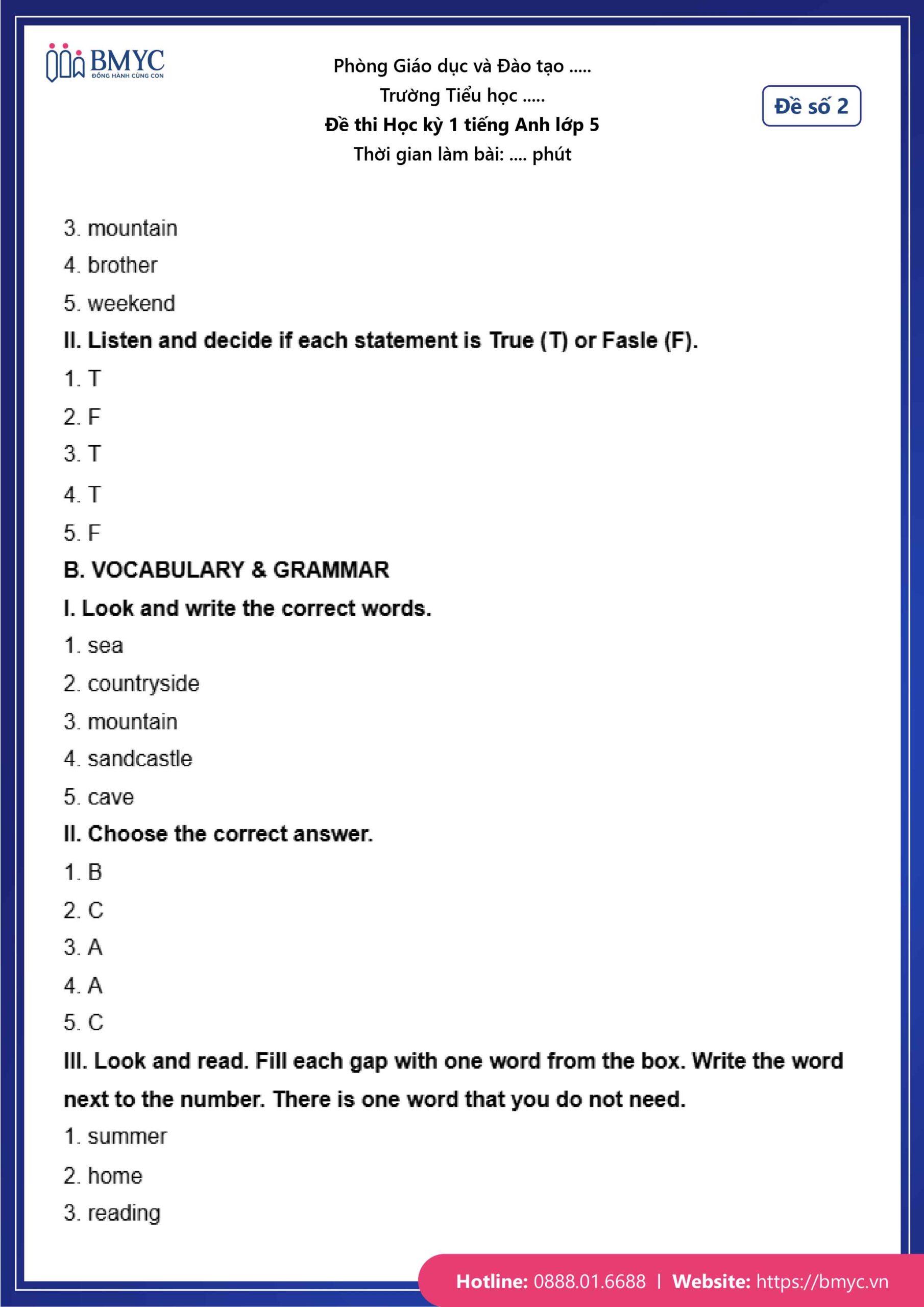 Đáp án đề số 2