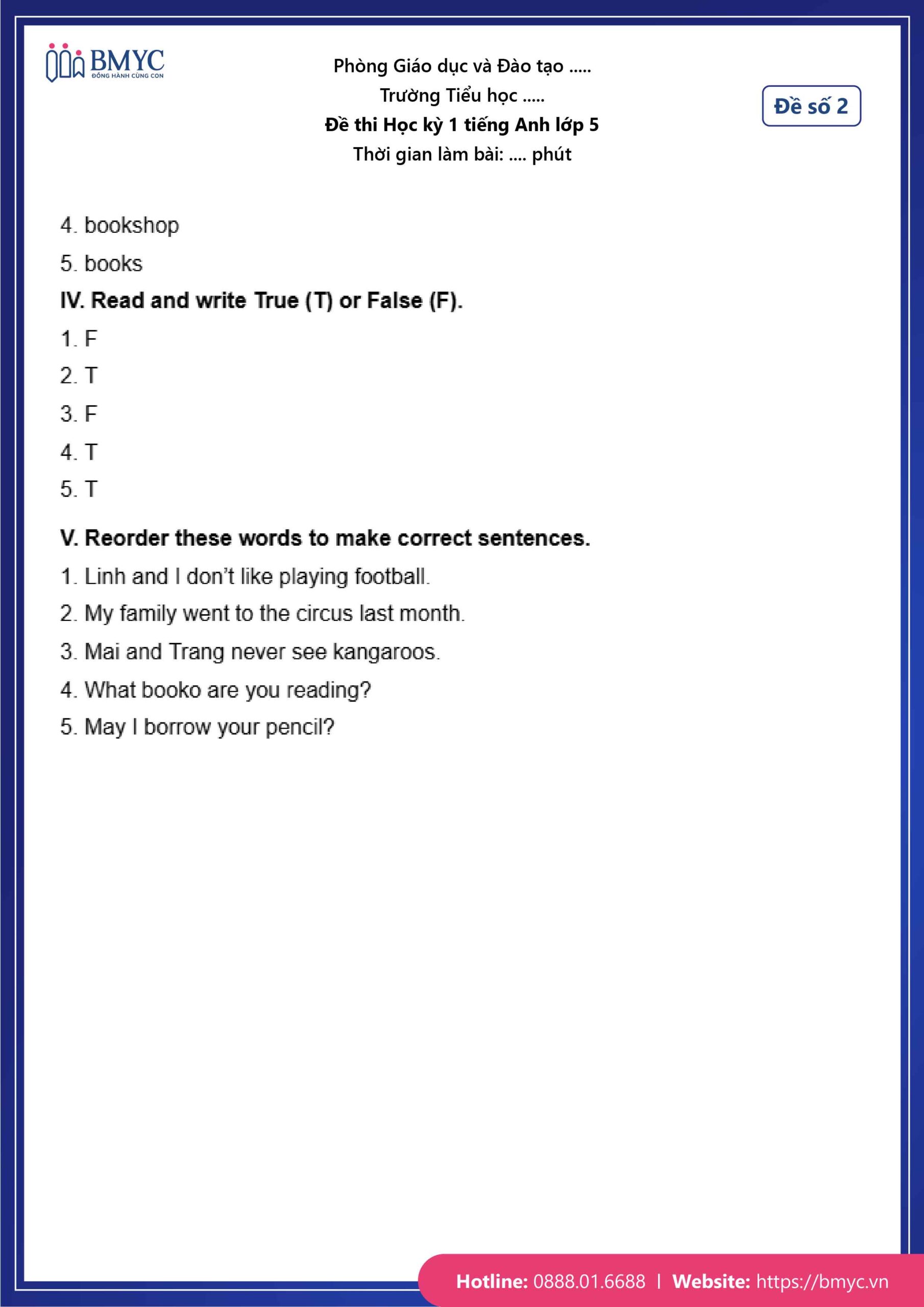 Đáp án đề số 2