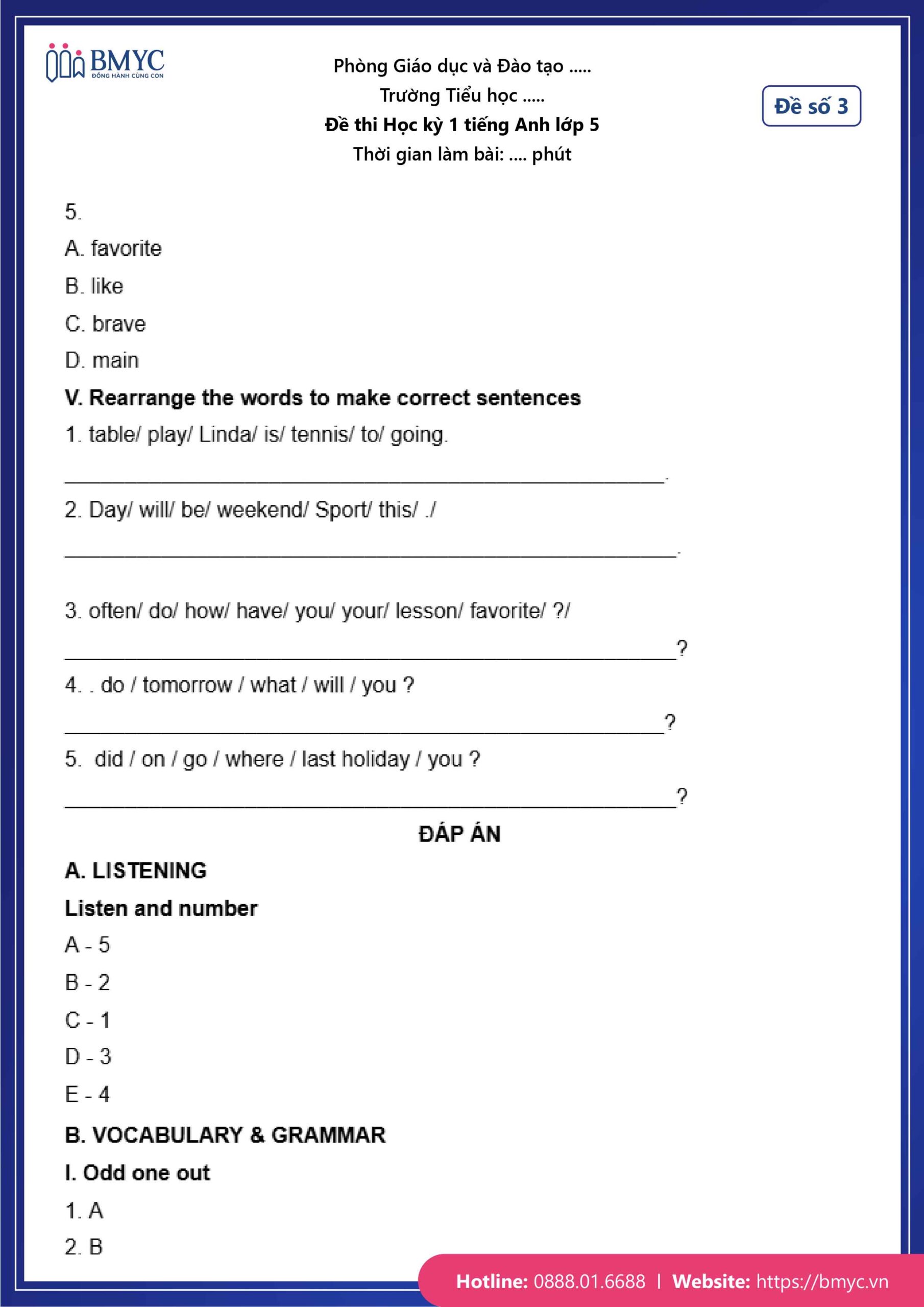 Đáp án đề số 3