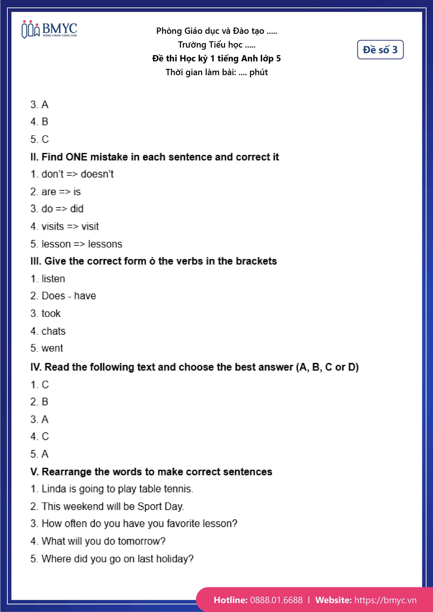 Đáp án đề số 3