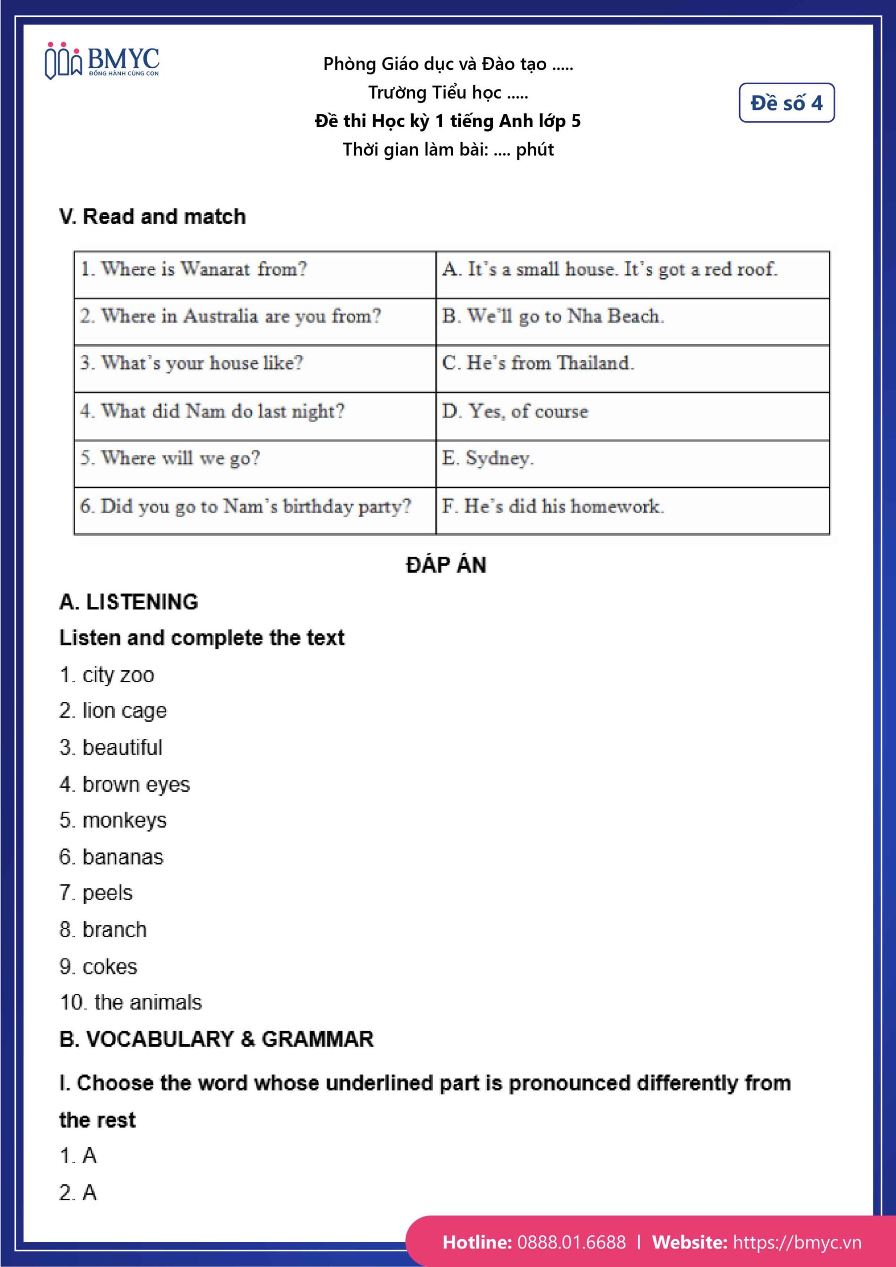 Đáp án đề số 4