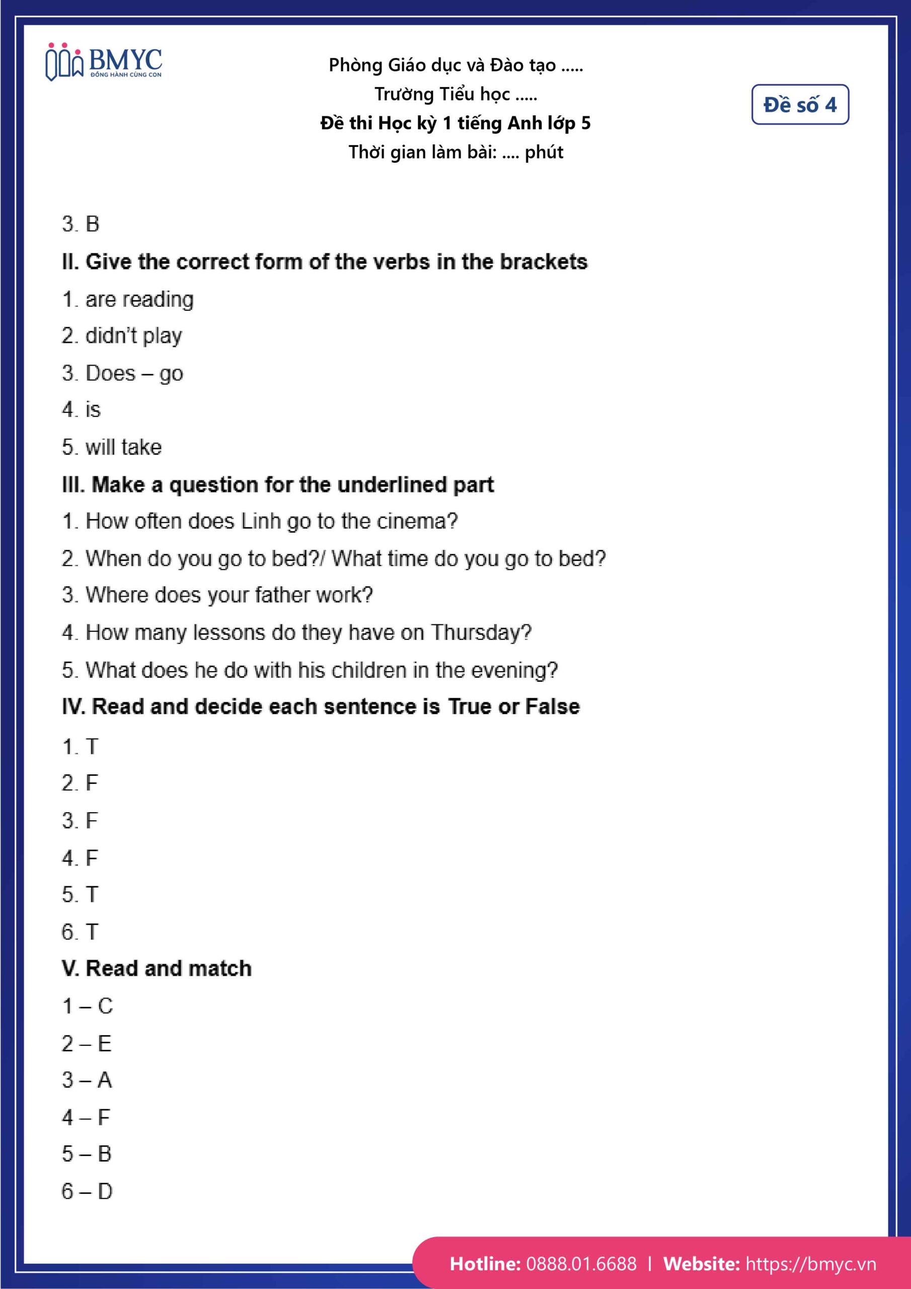 Đáp án đề số 4